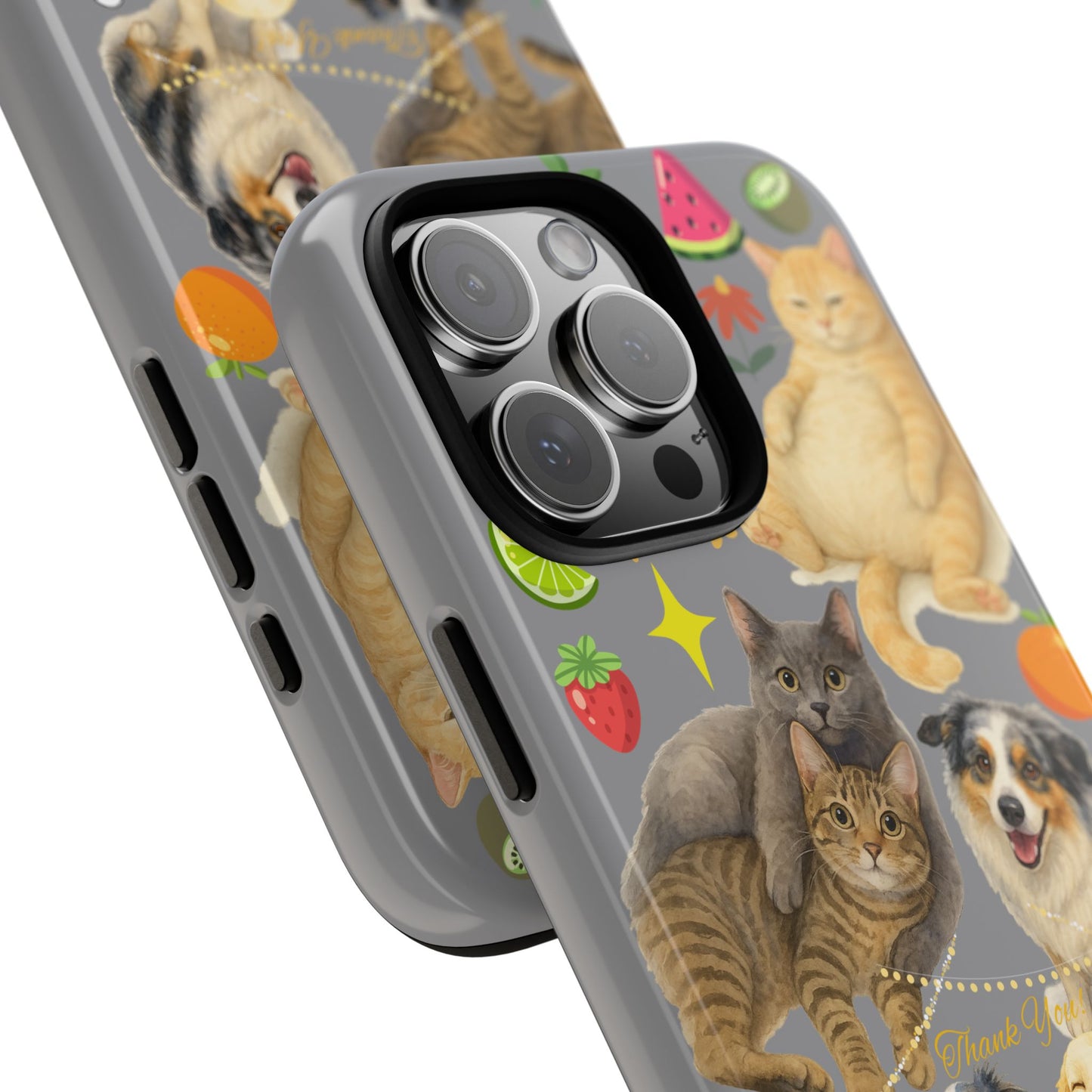 60A-3 Dog and Cat Printed Dual-Layer Phone Case In Grey – Glossy or Matte Finish – iPhone & Android Compatible