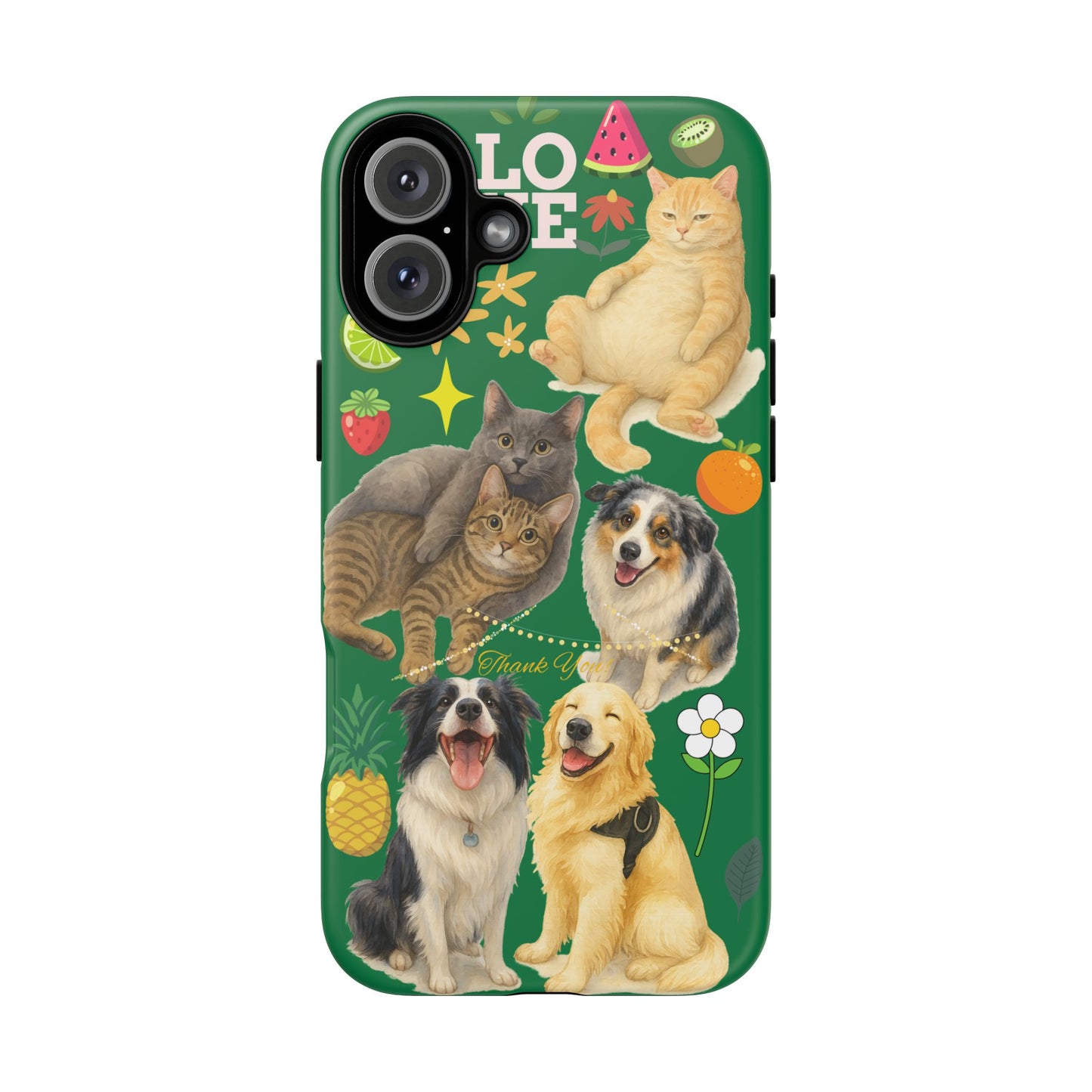 60A-10 Dog and Cat Printed Dual-Layer Phone Case In Dark Green – Glossy or Matte Finish – iPhone & Android Compatible