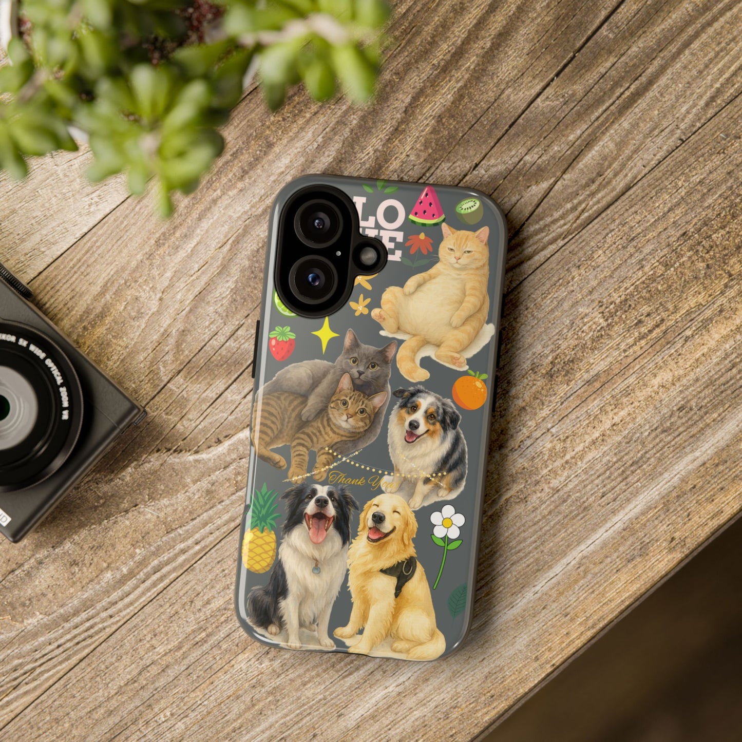 60A-7 Dog and Cat Printed Dual-Layer Phone Case In Dark Grey – Glossy or Matte Finish – iPhone & Android Compatible