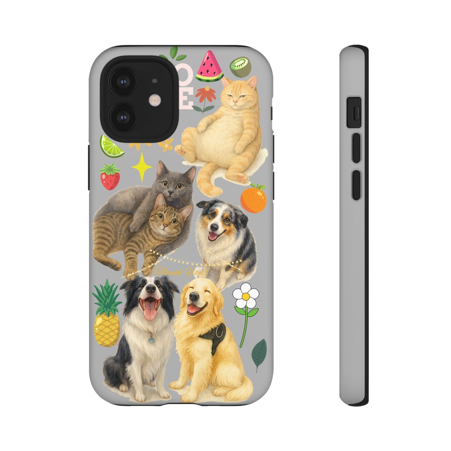 60A-6 Dog and Cat Printed Dual-Layer Phone Case In Light Grey – Glossy or Matte Finish – iPhone & Android Compatible