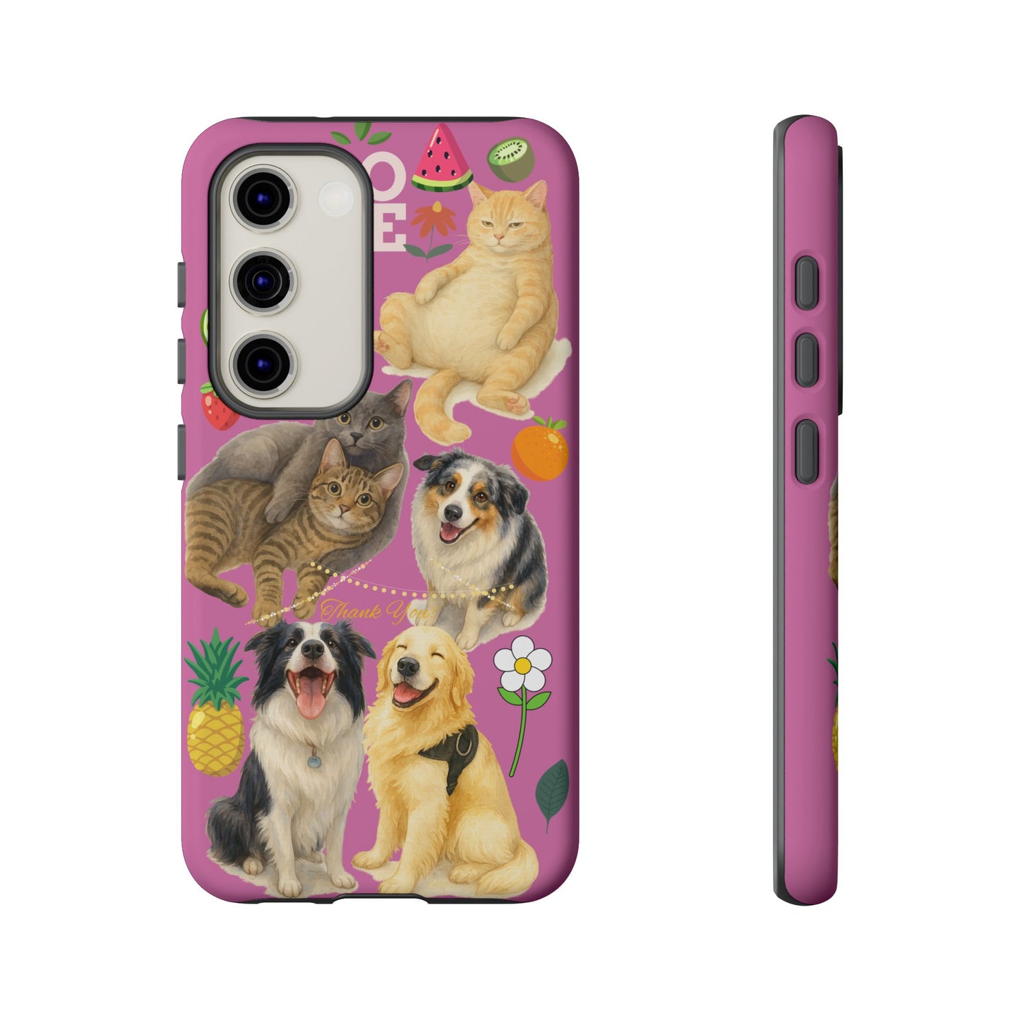 60A-2 Dog and Cat Printed Dual-Layer Phone Case In Pink – Glossy or Matte Finish – iPhone & Android Compatible