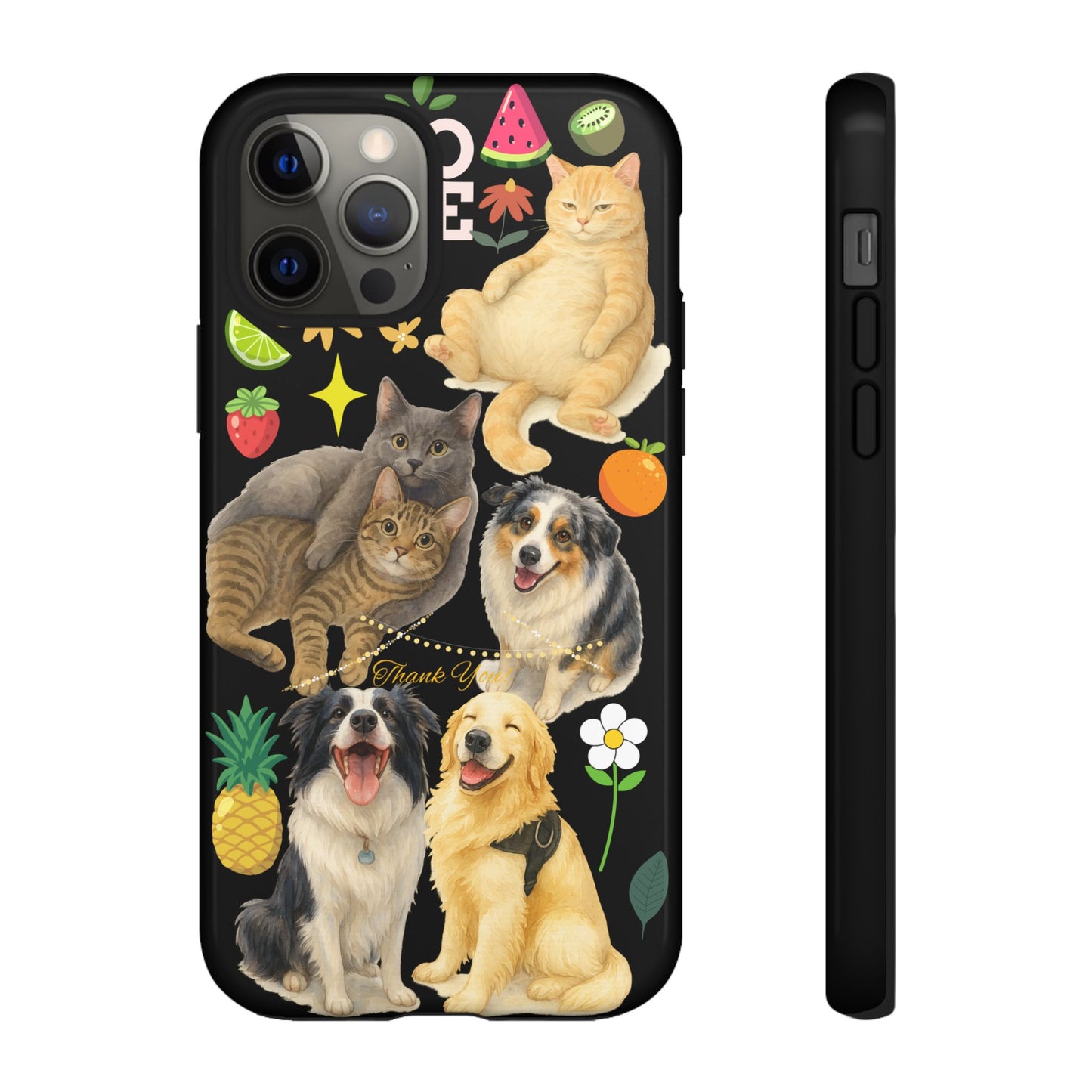 60A-8 Dog and Cat Printed Dual-Layer Phone Case In Black – Glossy or Matte Finish – iPhone & Android Compatible