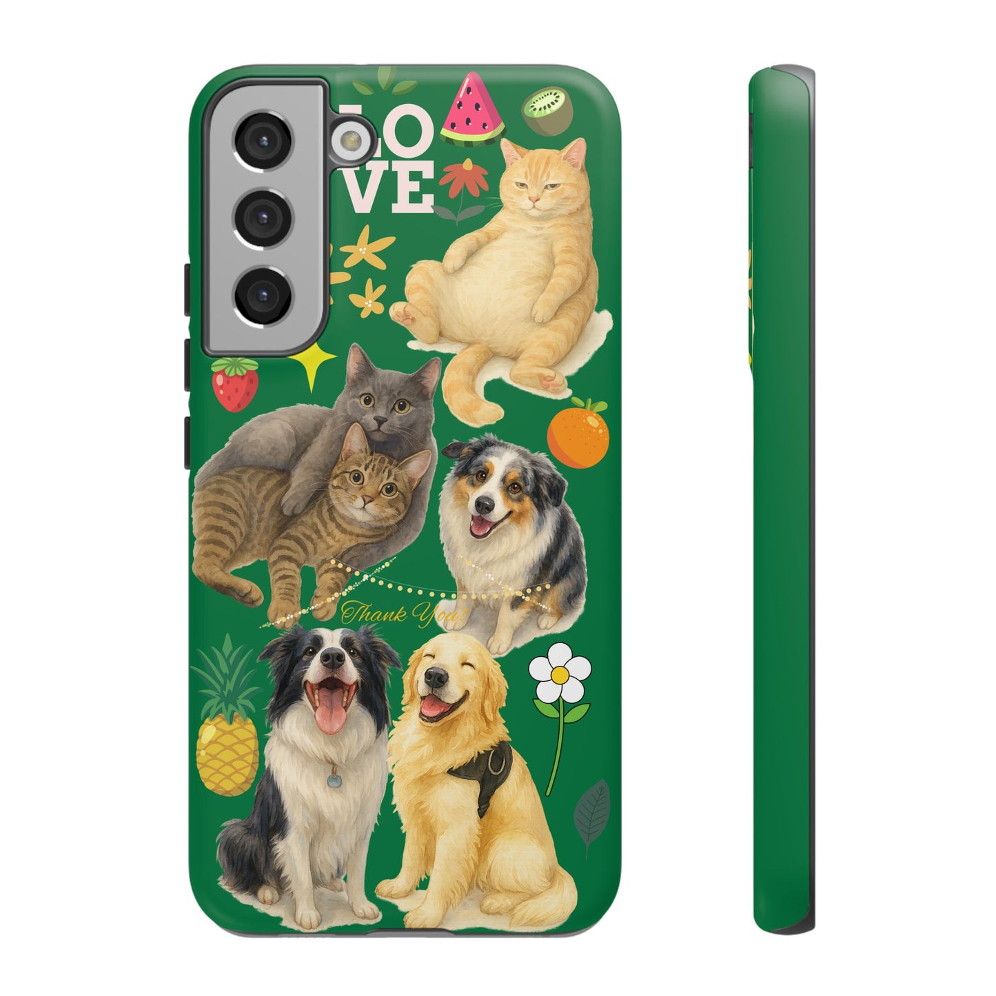 60A-10 Dog and Cat Printed Dual-Layer Phone Case In Dark Green – Glossy or Matte Finish – iPhone & Android Compatible