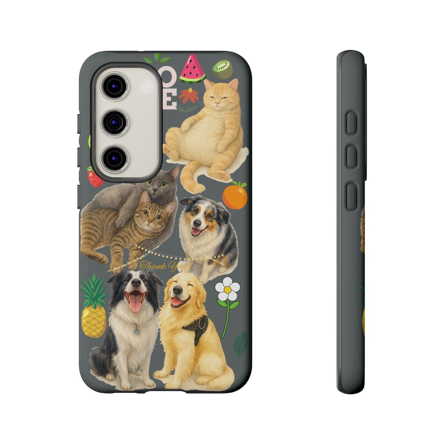 60A-7 Dog and Cat Printed Dual-Layer Phone Case In Dark Grey – Glossy or Matte Finish – iPhone & Android Compatible