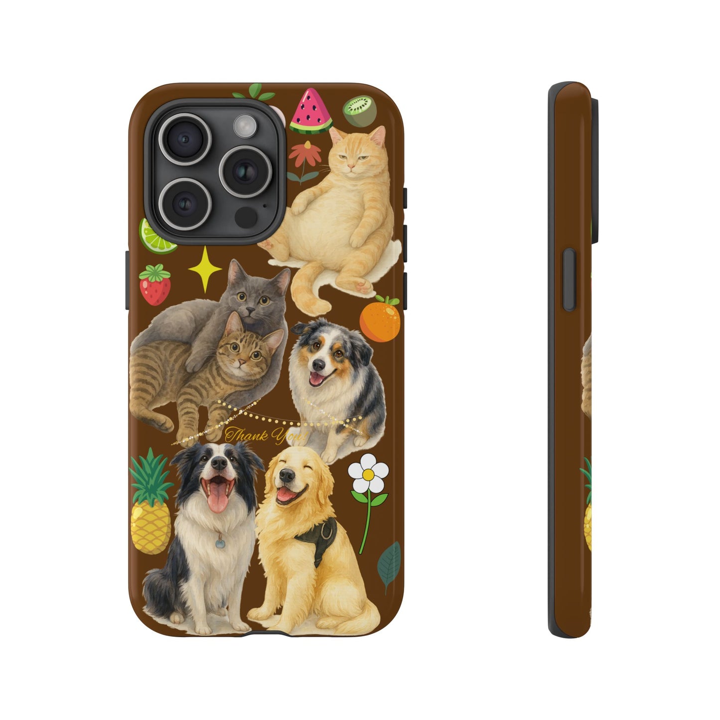 60A-11 Dog and Cat Printed Dual-Layer Phone Case In Dark Brown – Glossy or Matte Finish – iPhone & Android Compatible