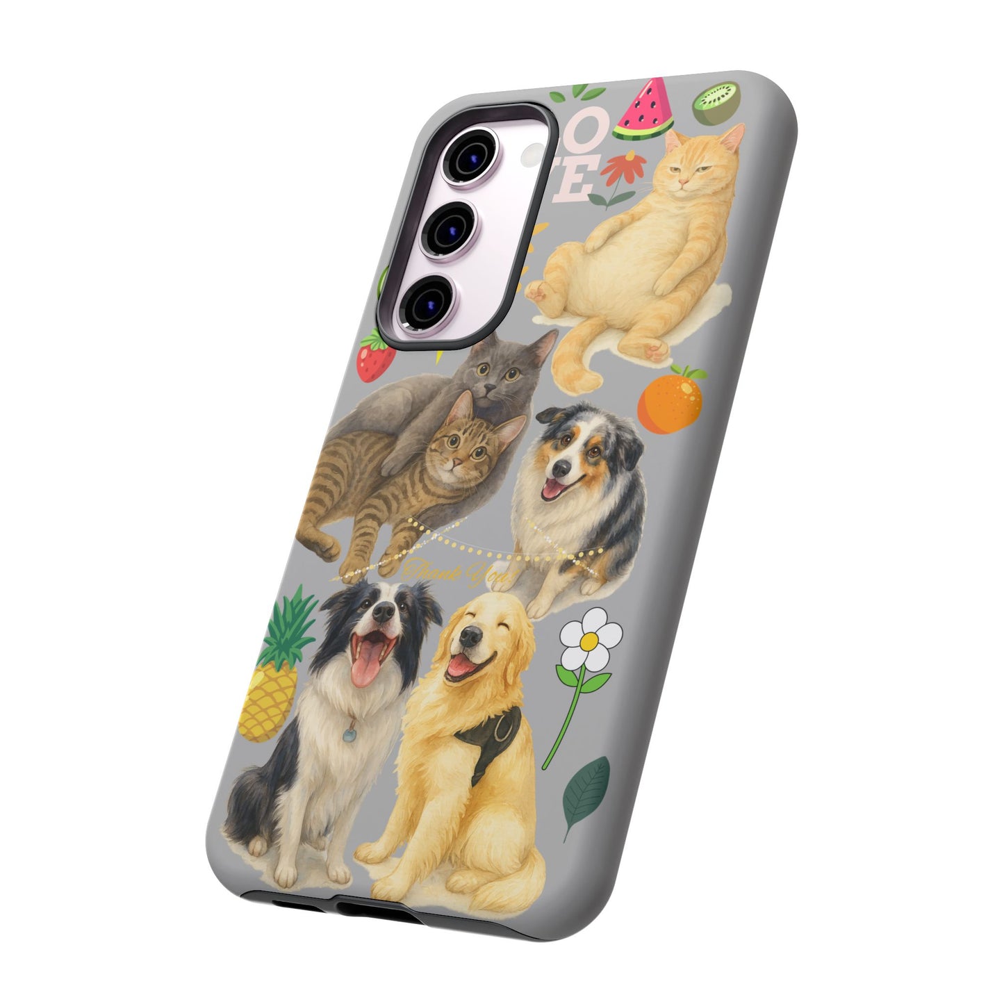 60A-6 Dog and Cat Printed Dual-Layer Phone Case In Light Grey – Glossy or Matte Finish – iPhone & Android Compatible