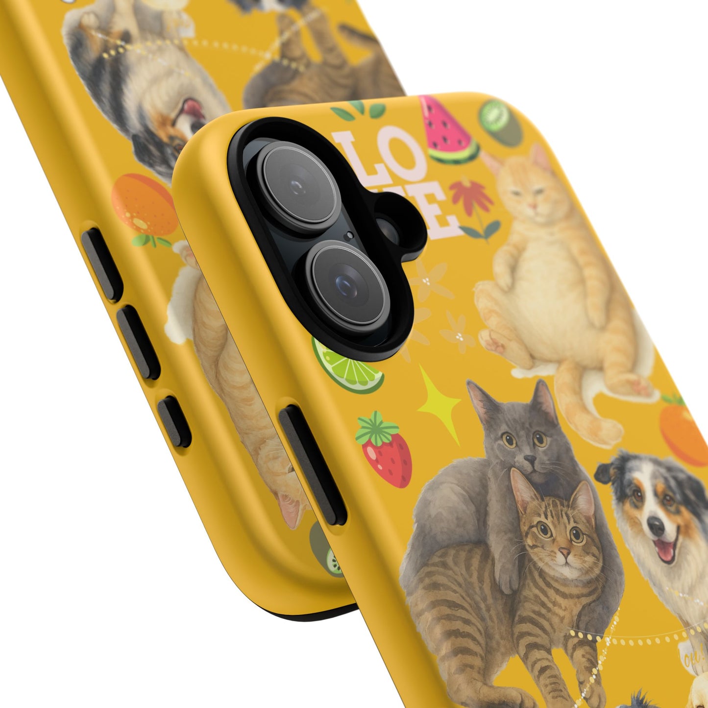 60A-5 Dog and Cat Printed Dual-Layer Phone Case In Yellow – Glossy or Matte Finish – iPhone & Android Compatible