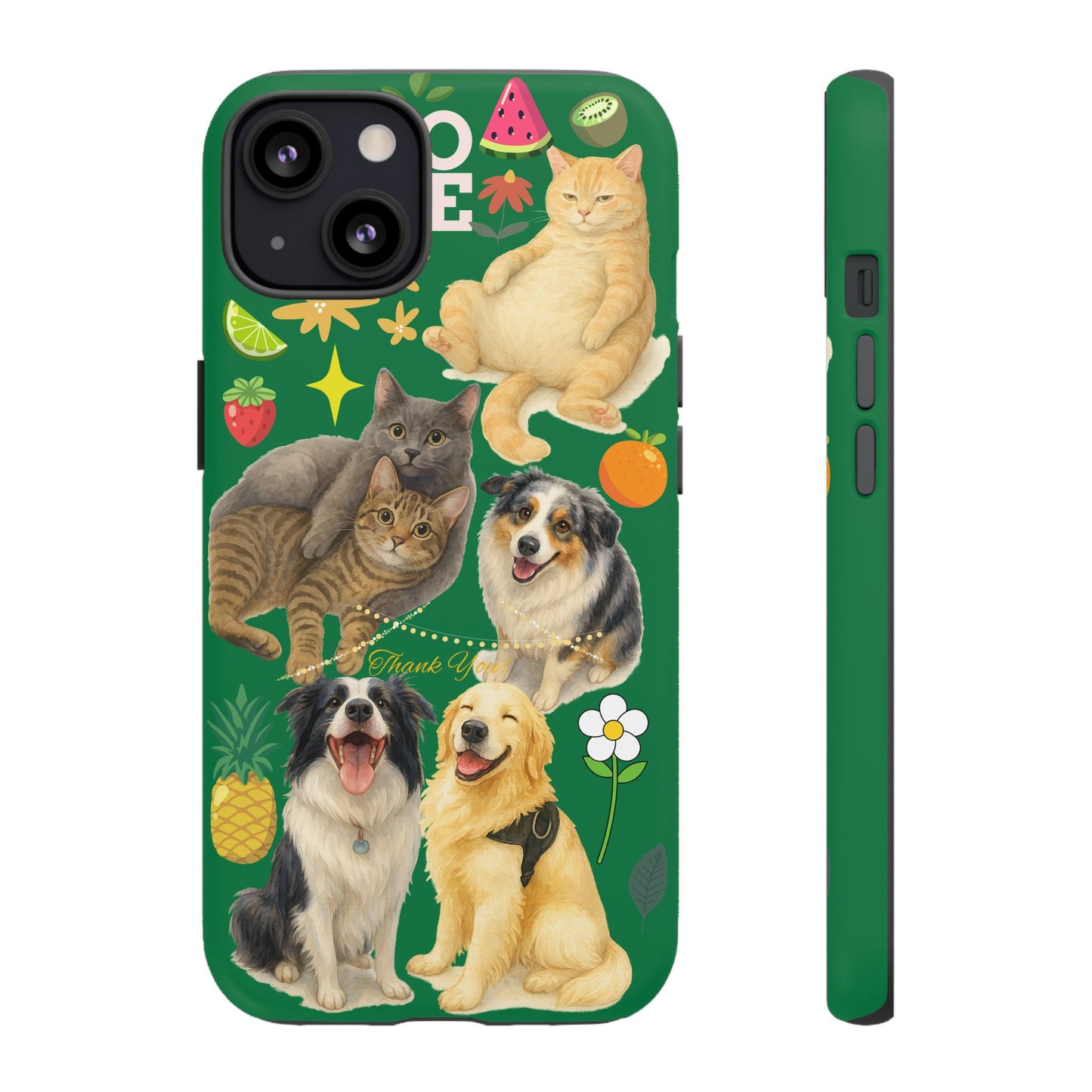 60A-10 Dog and Cat Printed Dual-Layer Phone Case In Dark Green – Glossy or Matte Finish – iPhone & Android Compatible
