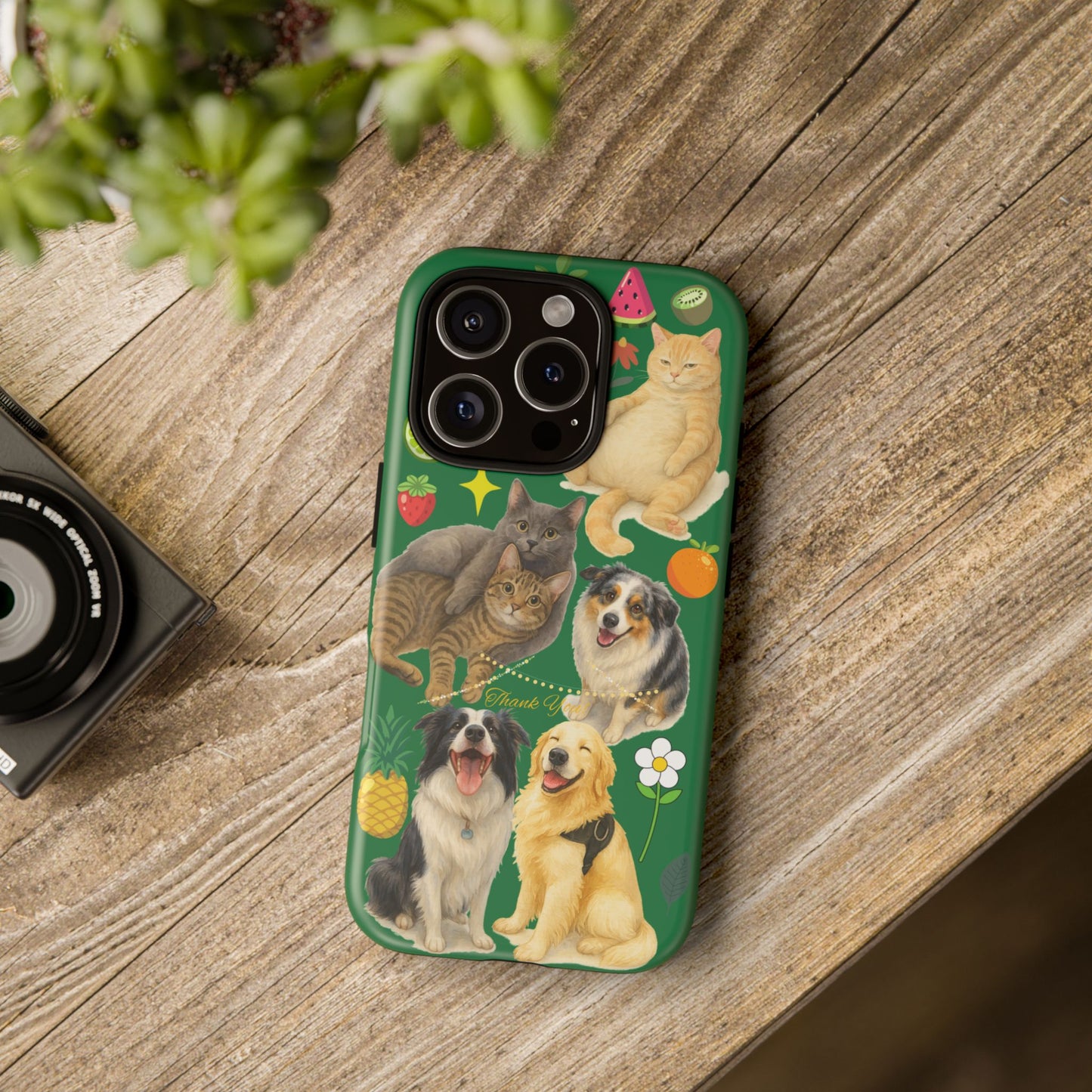 60A-10 Dog and Cat Printed Dual-Layer Phone Case In Dark Green – Glossy or Matte Finish – iPhone & Android Compatible