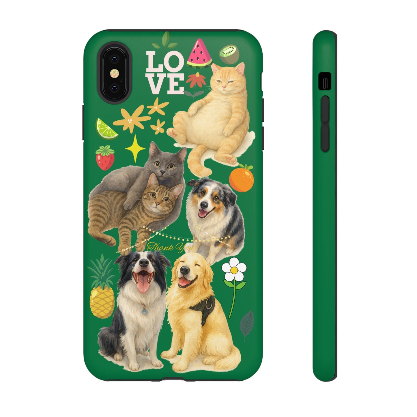 60A-10 Dog and Cat Printed Dual-Layer Phone Case In Dark Green – Glossy or Matte Finish – iPhone & Android Compatible