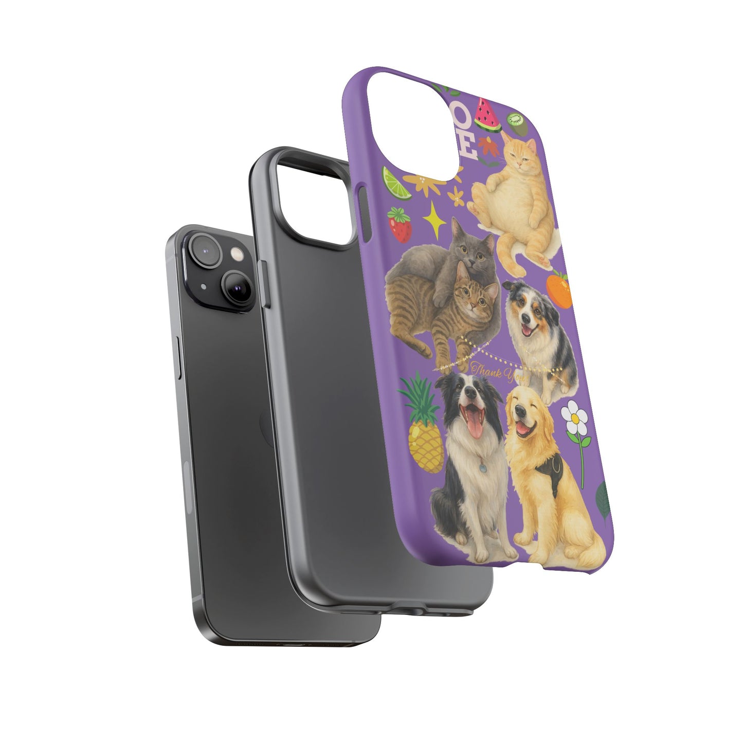 60A-4 Dog and Cat Printed Dual-Layer Phone Case In Purple – Glossy or Matte Finish – iPhone & Android Compatible