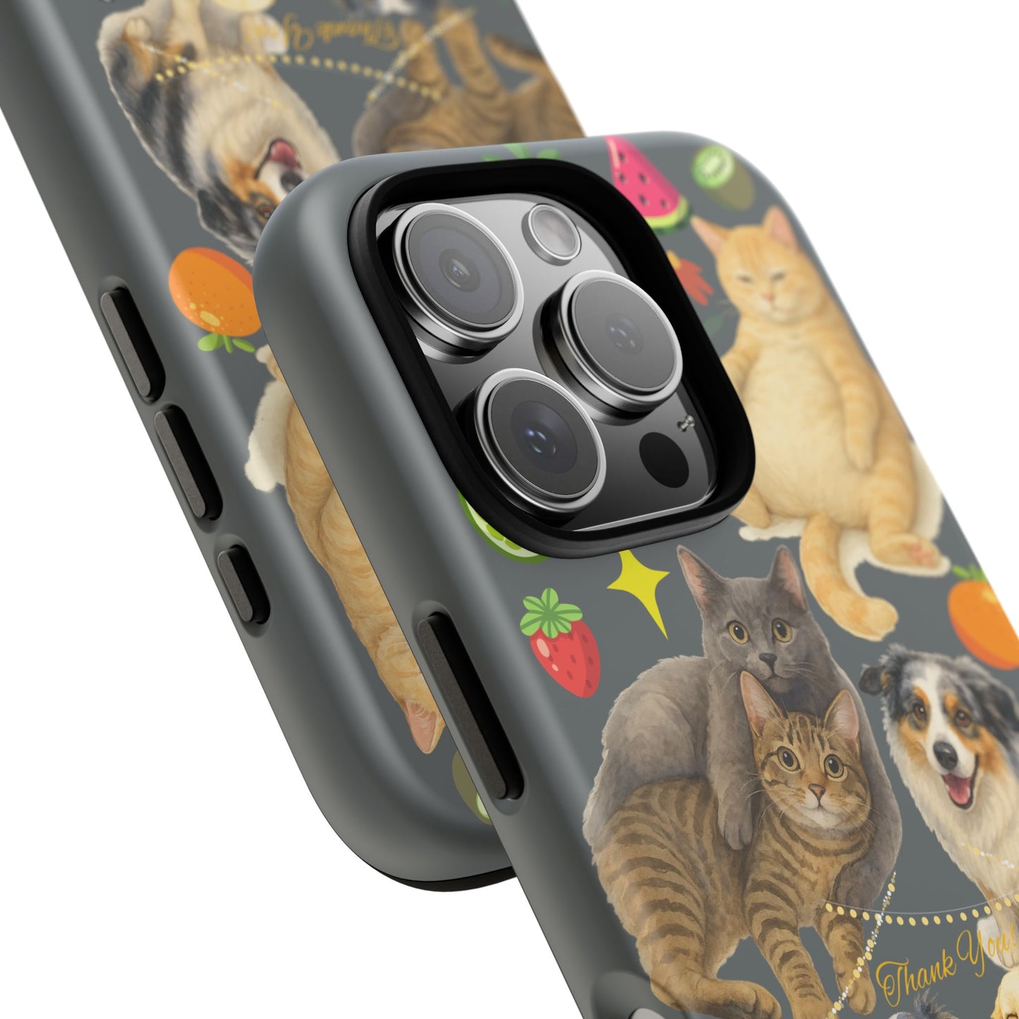 60A-7 Dog and Cat Printed Dual-Layer Phone Case In Dark Grey – Glossy or Matte Finish – iPhone & Android Compatible