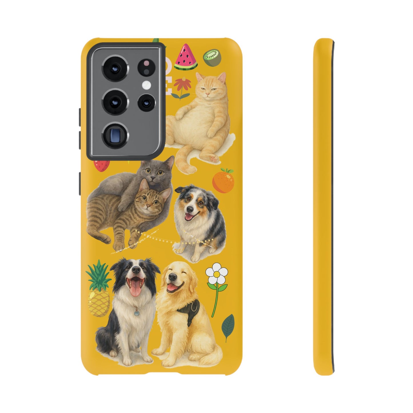 60A-5 Dog and Cat Printed Dual-Layer Phone Case In Yellow – Glossy or Matte Finish – iPhone & Android Compatible