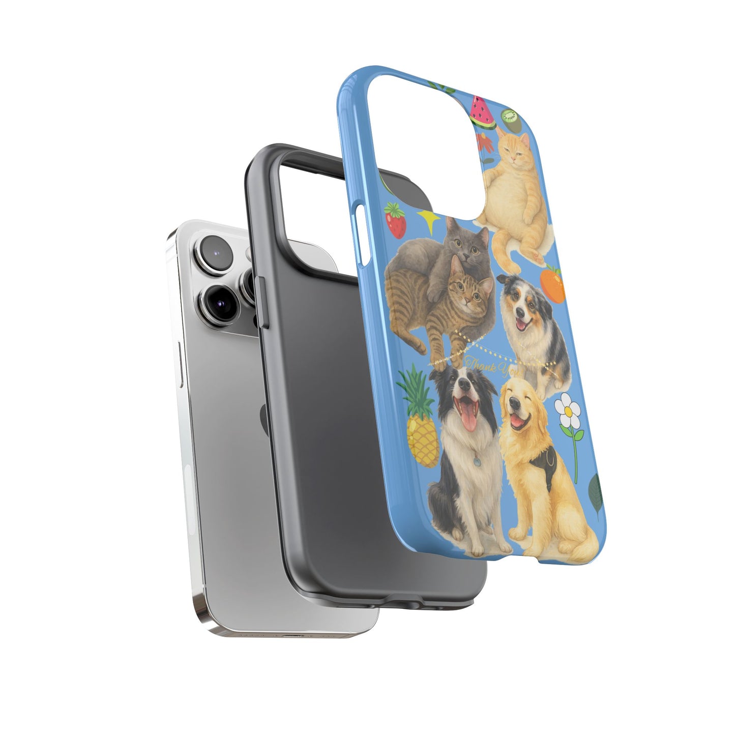 60A-1 Dog and Cat Printed Dual-Layer Phone Case In Blue – Glossy or Matte Finish – iPhone & Android Compatible