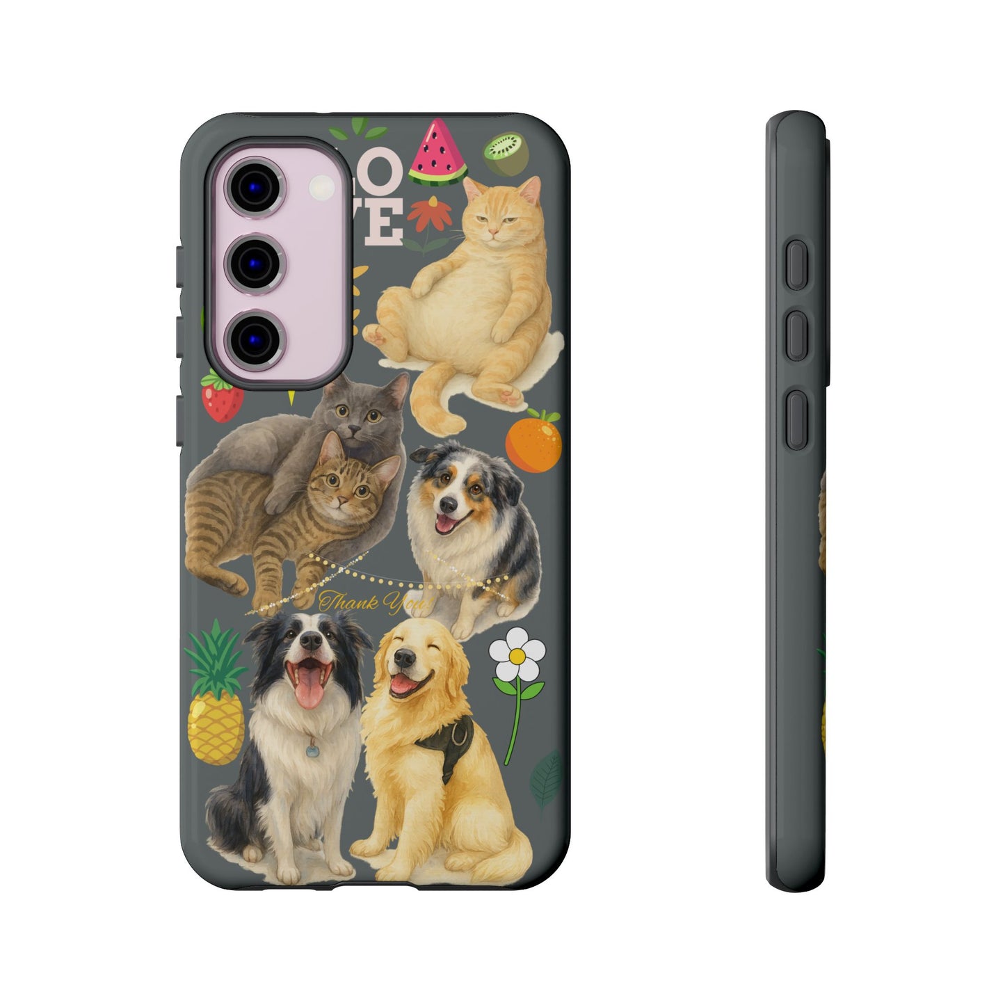 60A-7 Dog and Cat Printed Dual-Layer Phone Case In Dark Grey – Glossy or Matte Finish – iPhone & Android Compatible