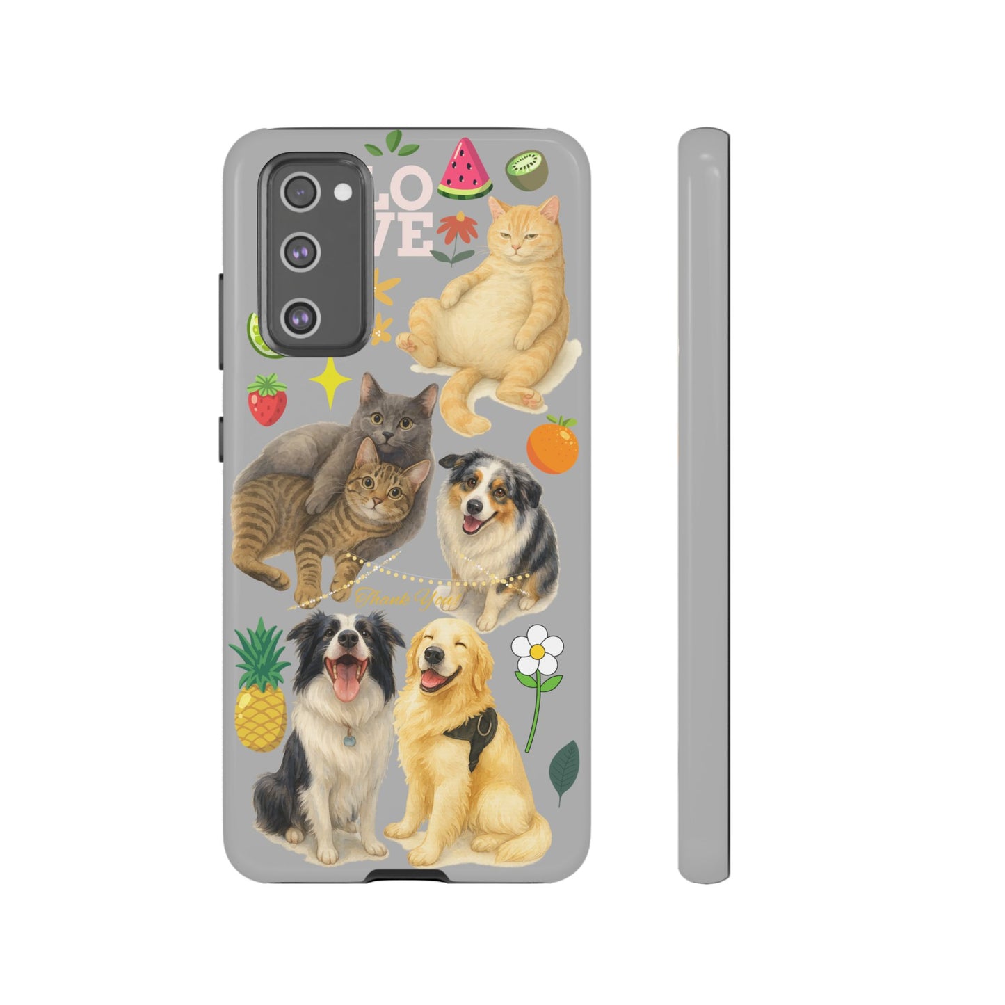 60A-6 Dog and Cat Printed Dual-Layer Phone Case In Light Grey – Glossy or Matte Finish – iPhone & Android Compatible