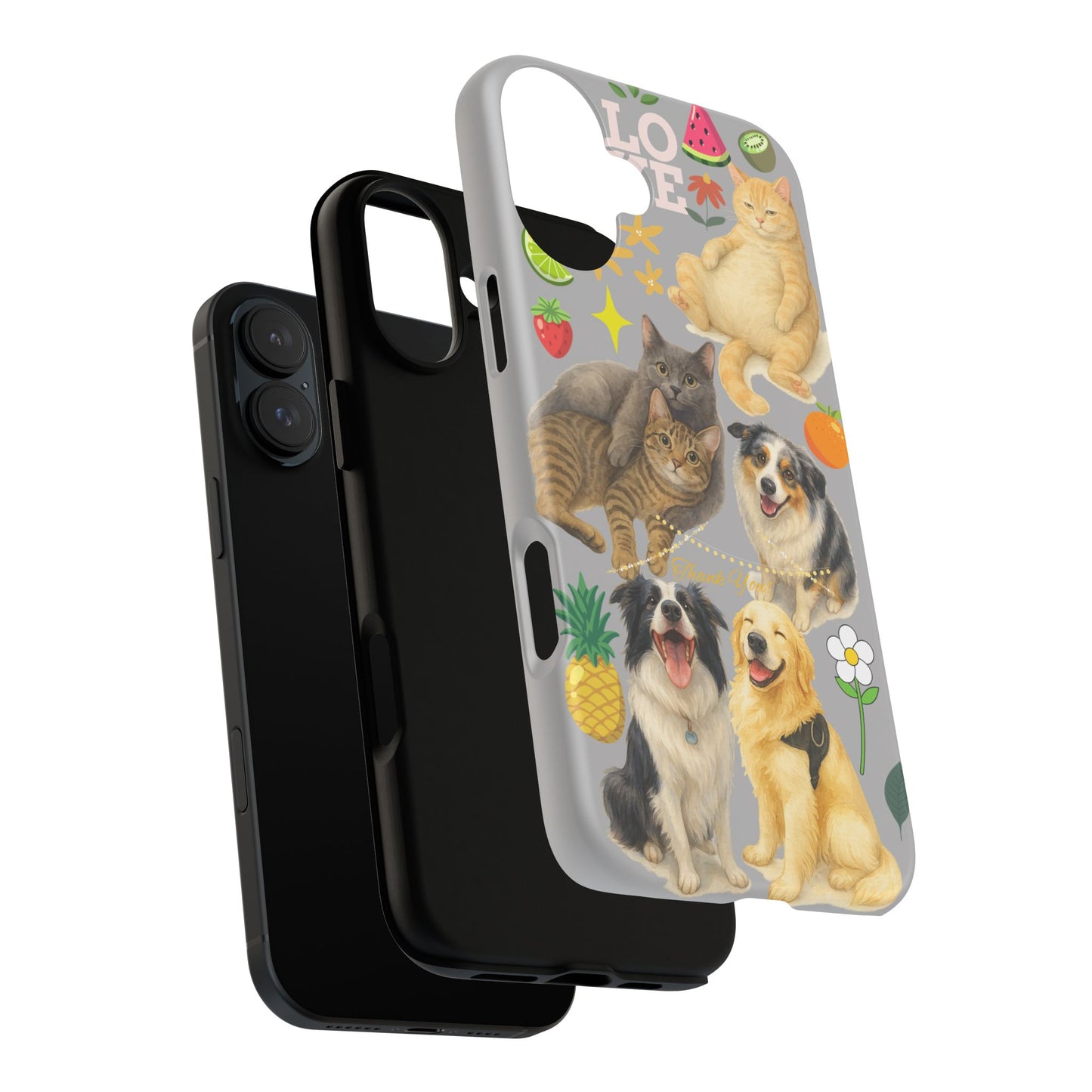 60A-6 Dog and Cat Printed Dual-Layer Phone Case In Light Grey – Glossy or Matte Finish – iPhone & Android Compatible