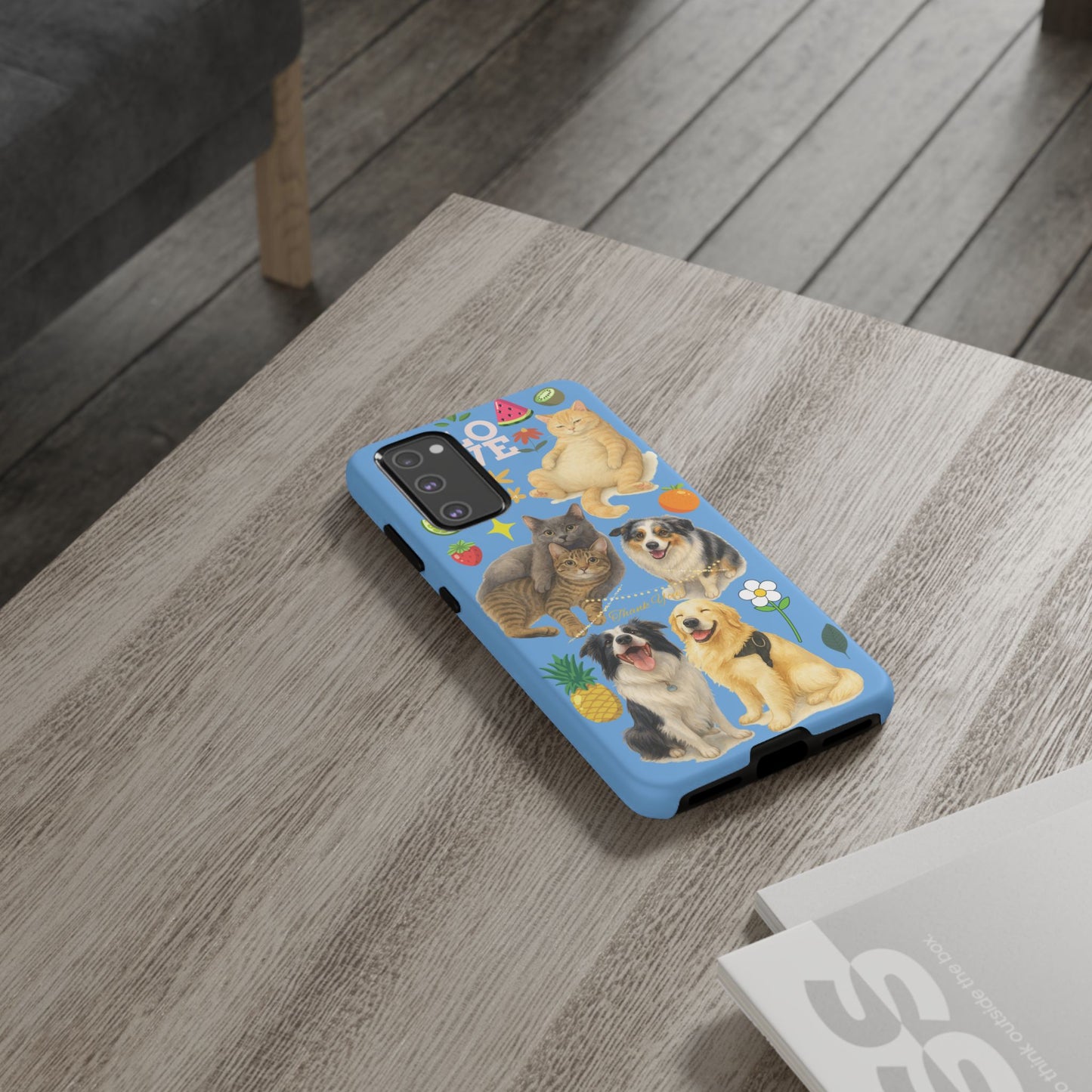 60A-1 Dog and Cat Printed Dual-Layer Phone Case In Blue – Glossy or Matte Finish – iPhone & Android Compatible