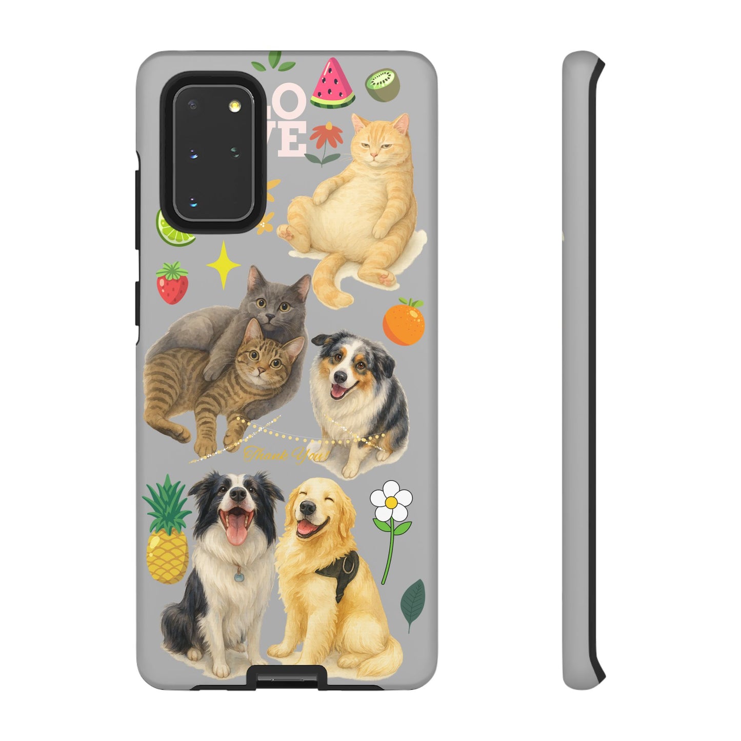 60A-6 Dog and Cat Printed Dual-Layer Phone Case In Light Grey – Glossy or Matte Finish – iPhone & Android Compatible