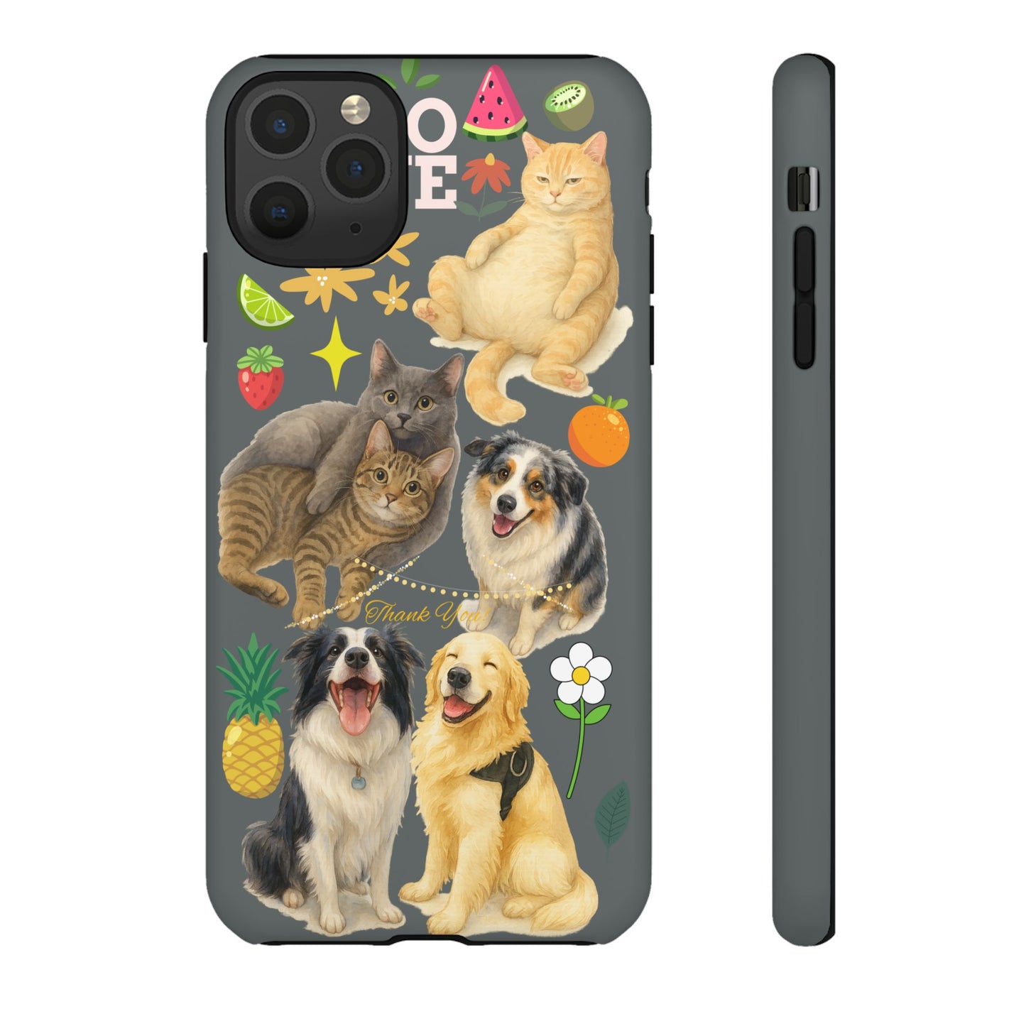 60A-7 Dog and Cat Printed Dual-Layer Phone Case In Dark Grey – Glossy or Matte Finish – iPhone & Android Compatible