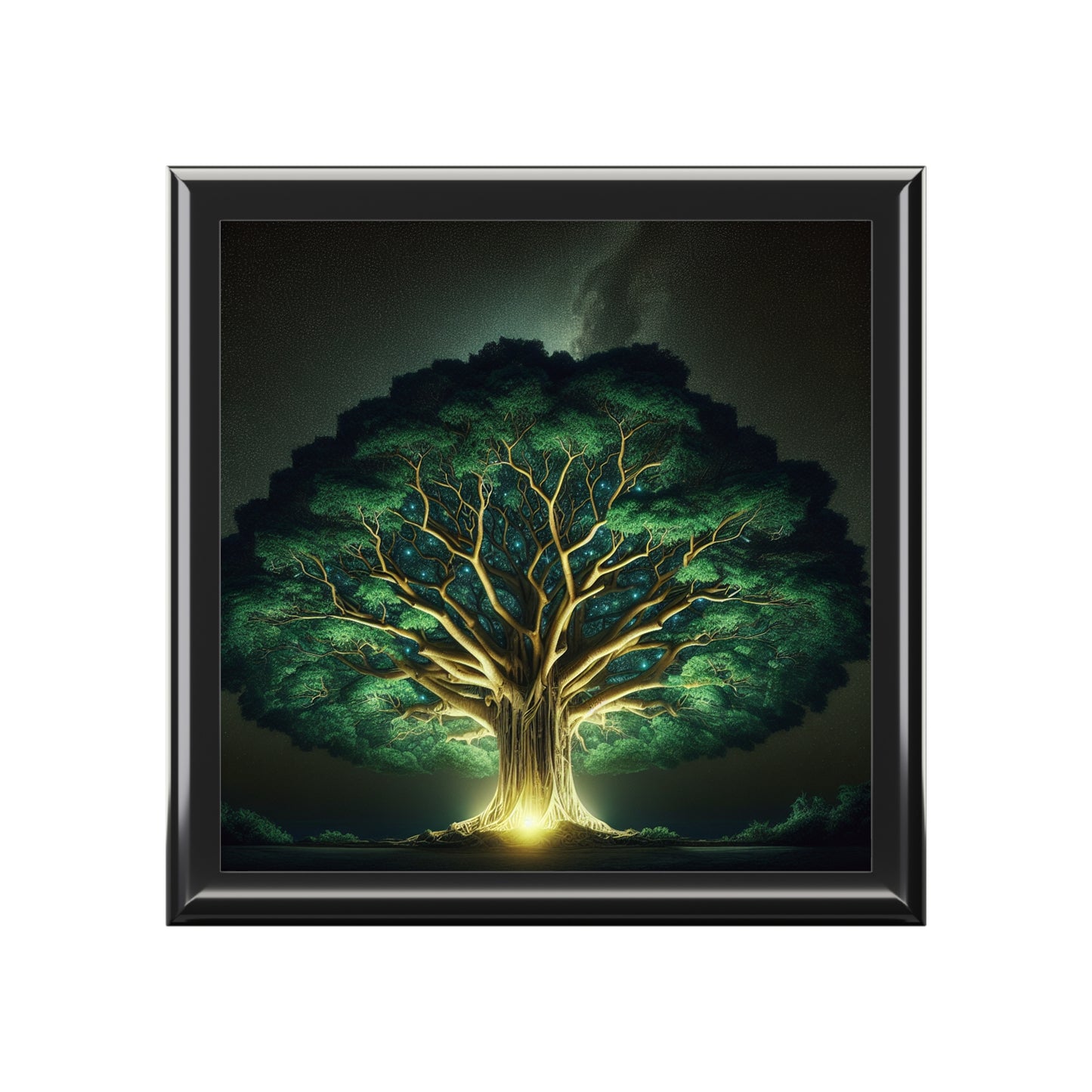 83B1 Tree of Life Jewelry Box – Rubberwood with Glossy Ceramic Tile Lid and Felt Lining