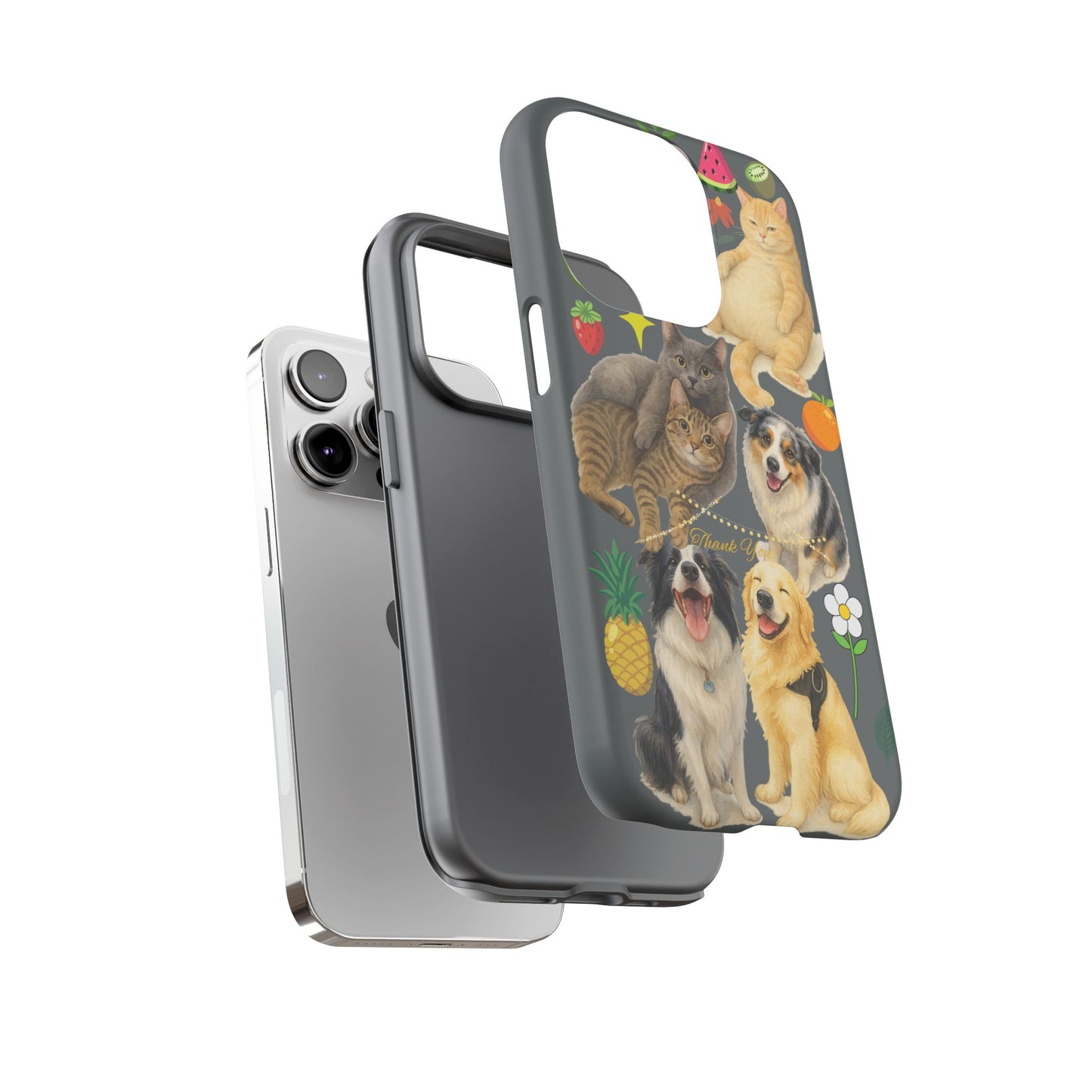 60A-7 Dog and Cat Printed Dual-Layer Phone Case In Dark Grey – Glossy or Matte Finish – iPhone & Android Compatible