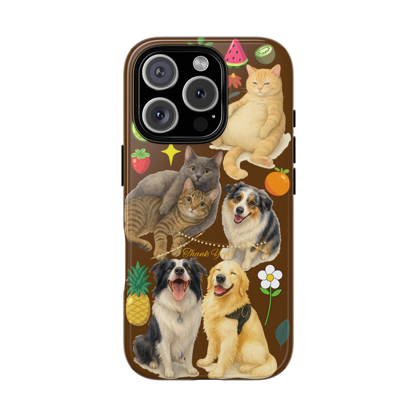 60A-11 Dog and Cat Printed Dual-Layer Phone Case In Dark Brown – Glossy or Matte Finish – iPhone & Android Compatible
