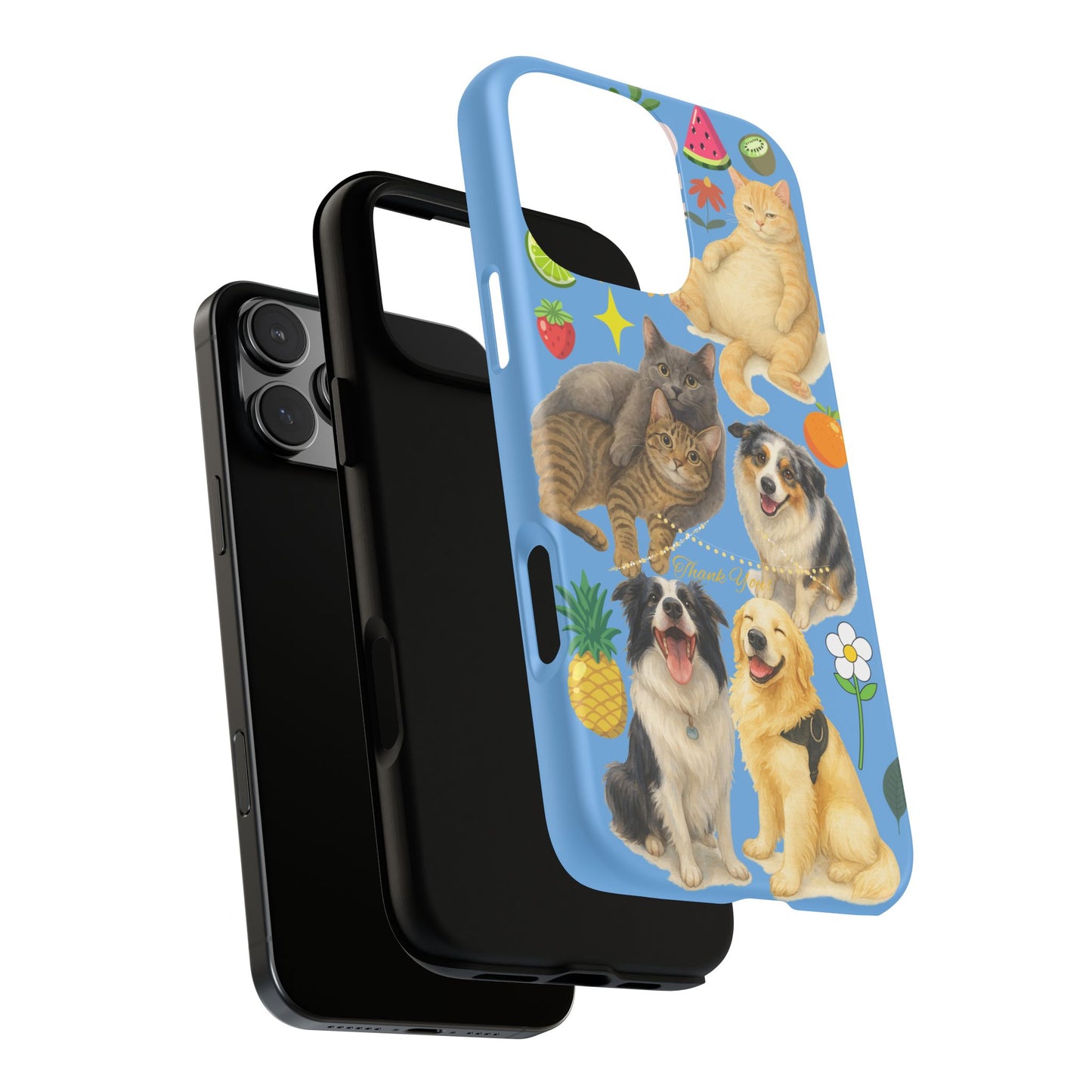 60A-1 Dog and Cat Printed Dual-Layer Phone Case In Blue – Glossy or Matte Finish – iPhone & Android Compatible