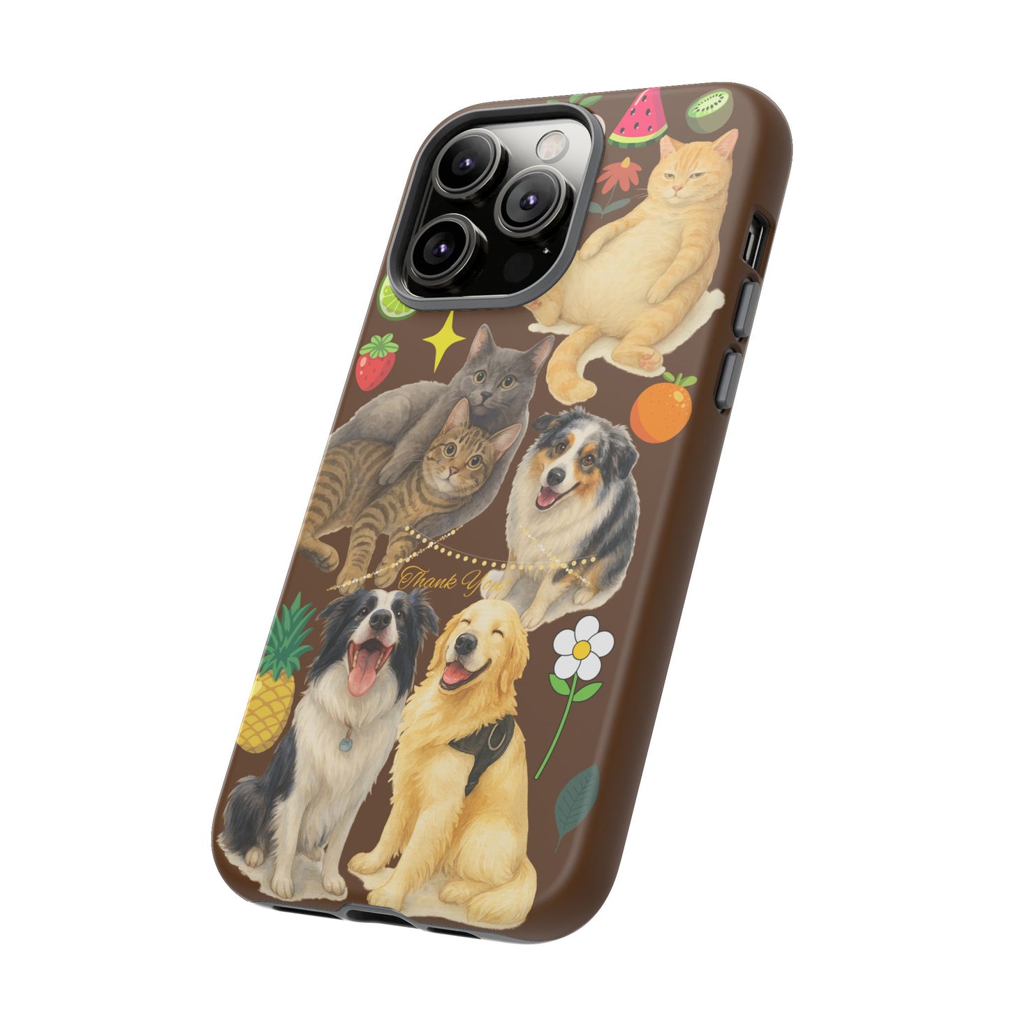 60A-11 Dog and Cat Printed Dual-Layer Phone Case In Dark Brown – Glossy or Matte Finish – iPhone & Android Compatible