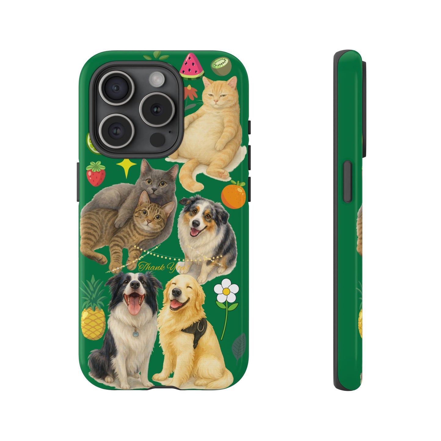 60A-10 Dog and Cat Printed Dual-Layer Phone Case In Dark Green – Glossy or Matte Finish – iPhone & Android Compatible