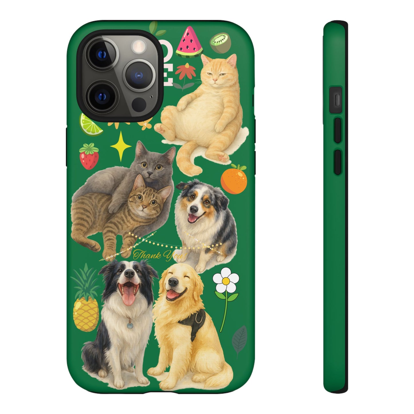 60A-10 Dog and Cat Printed Dual-Layer Phone Case In Dark Green – Glossy or Matte Finish – iPhone & Android Compatible