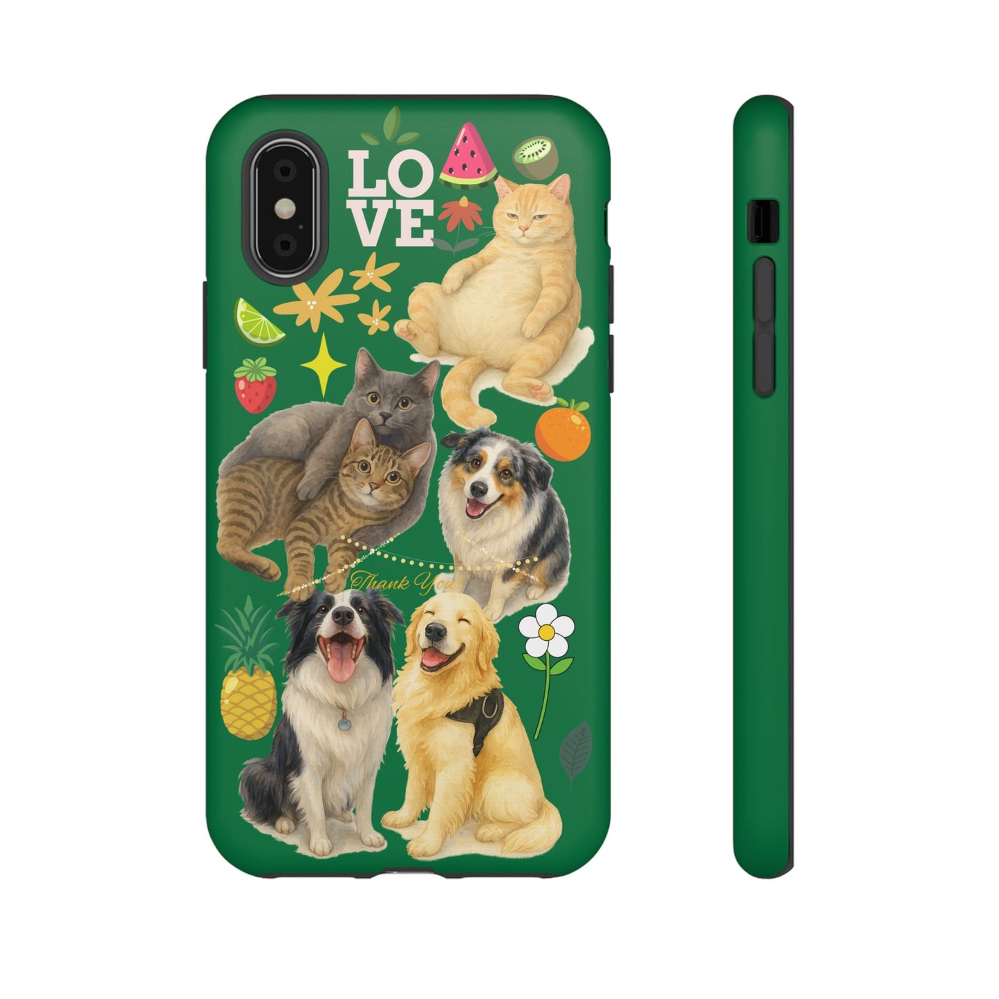 60A-10 Dog and Cat Printed Dual-Layer Phone Case In Dark Green – Glossy or Matte Finish – iPhone & Android Compatible