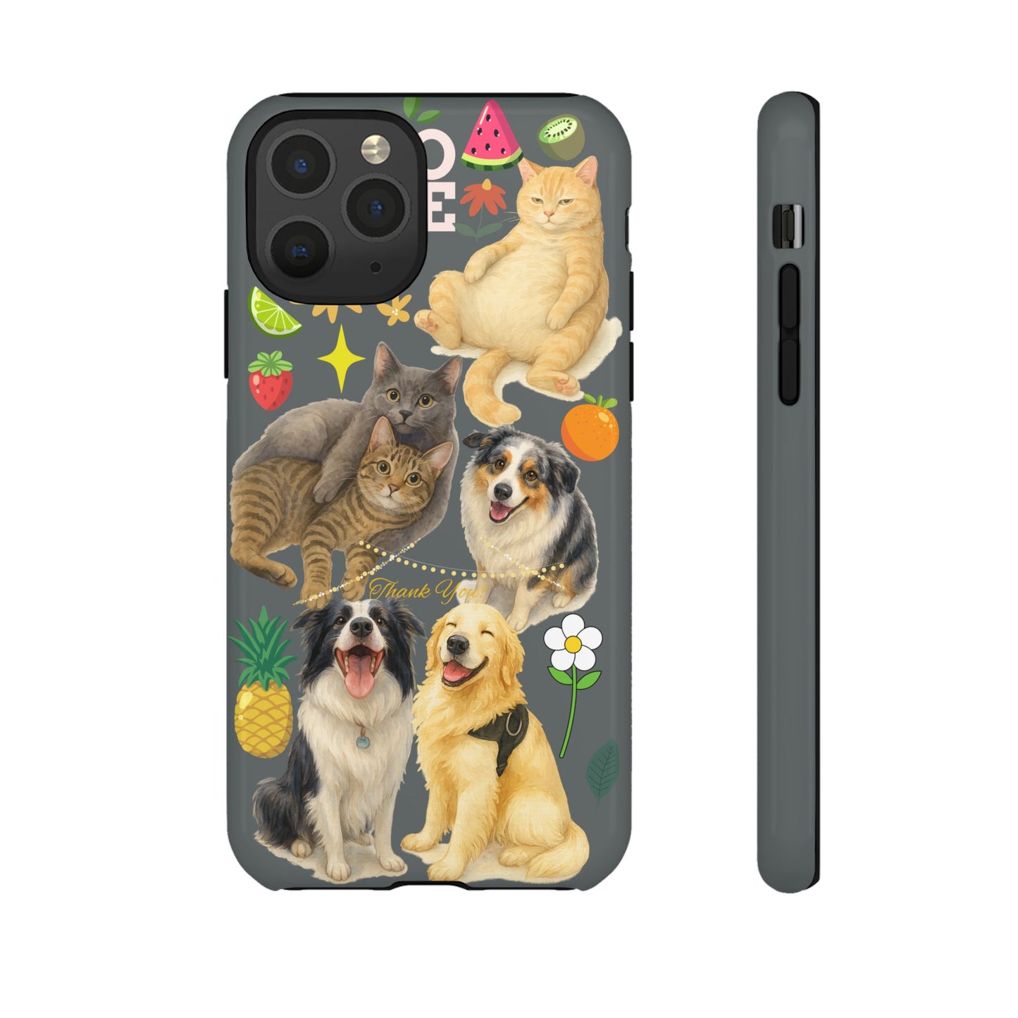 60A-7 Dog and Cat Printed Dual-Layer Phone Case In Dark Grey – Glossy or Matte Finish – iPhone & Android Compatible