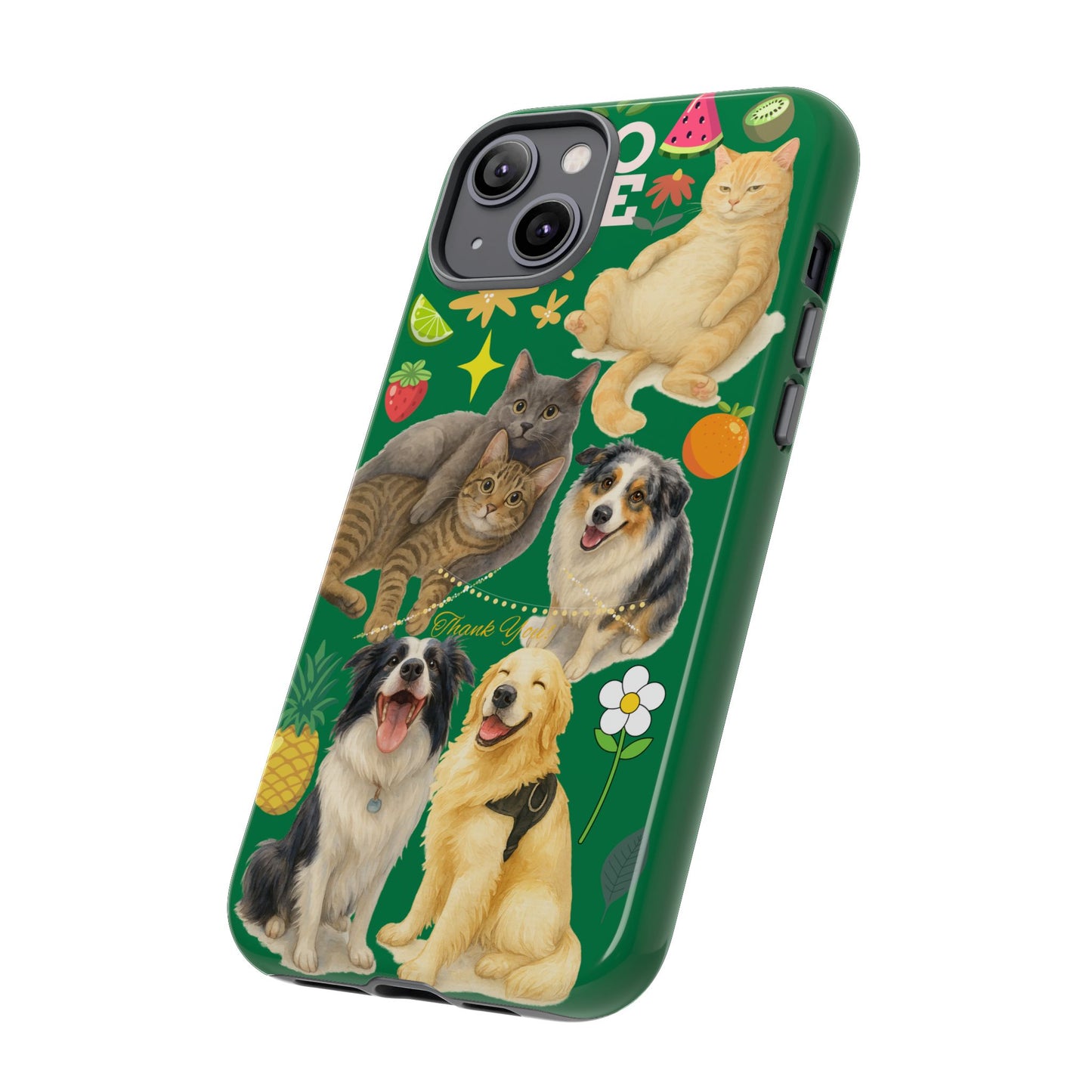 60A-10 Dog and Cat Printed Dual-Layer Phone Case In Dark Green – Glossy or Matte Finish – iPhone & Android Compatible