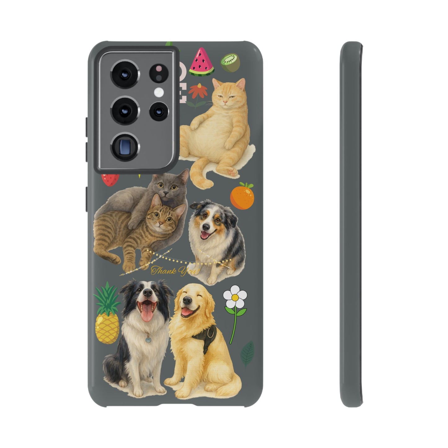 60A-7 Dog and Cat Printed Dual-Layer Phone Case In Dark Grey – Glossy or Matte Finish – iPhone & Android Compatible