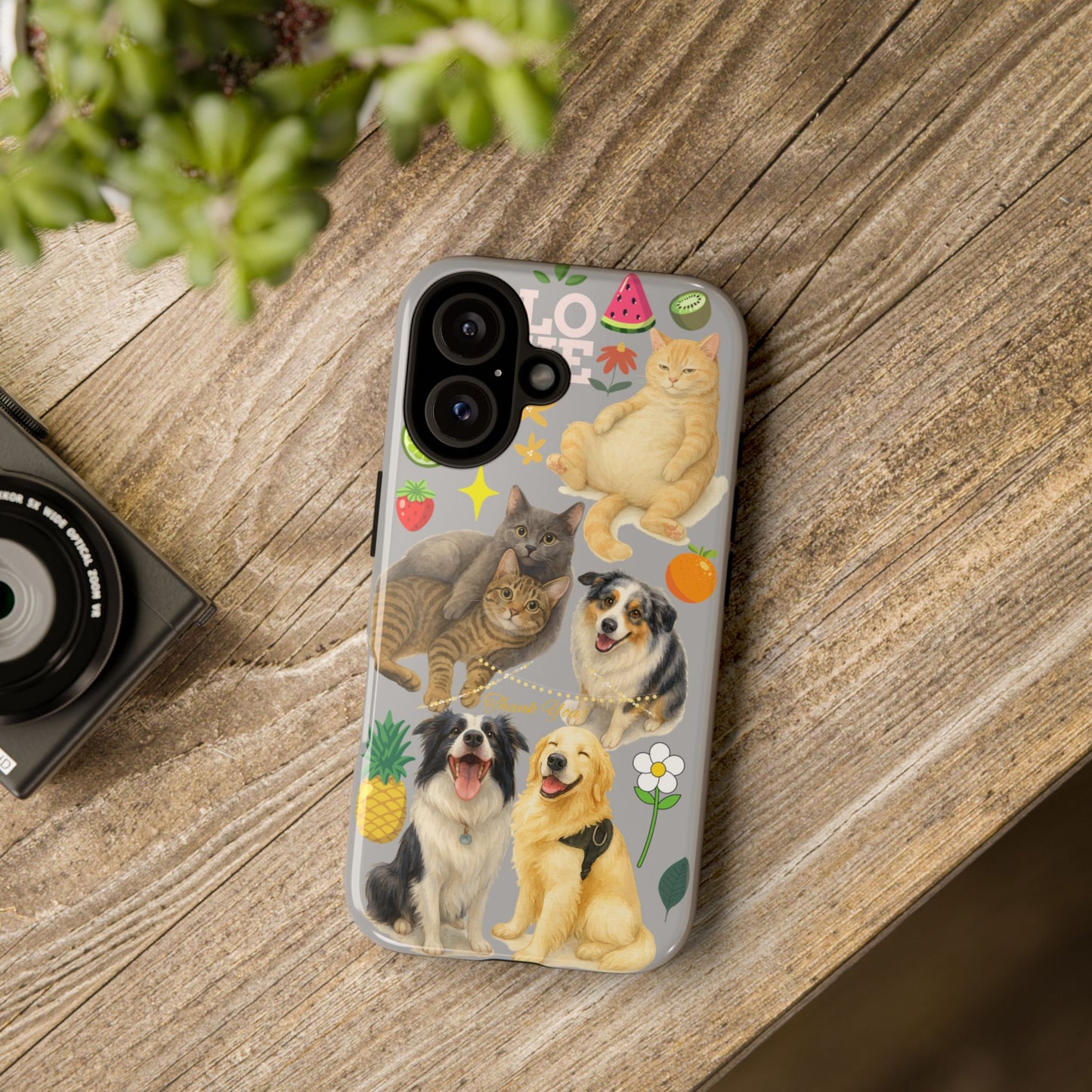 60A-6 Dog and Cat Printed Dual-Layer Phone Case In Light Grey – Glossy or Matte Finish – iPhone & Android Compatible