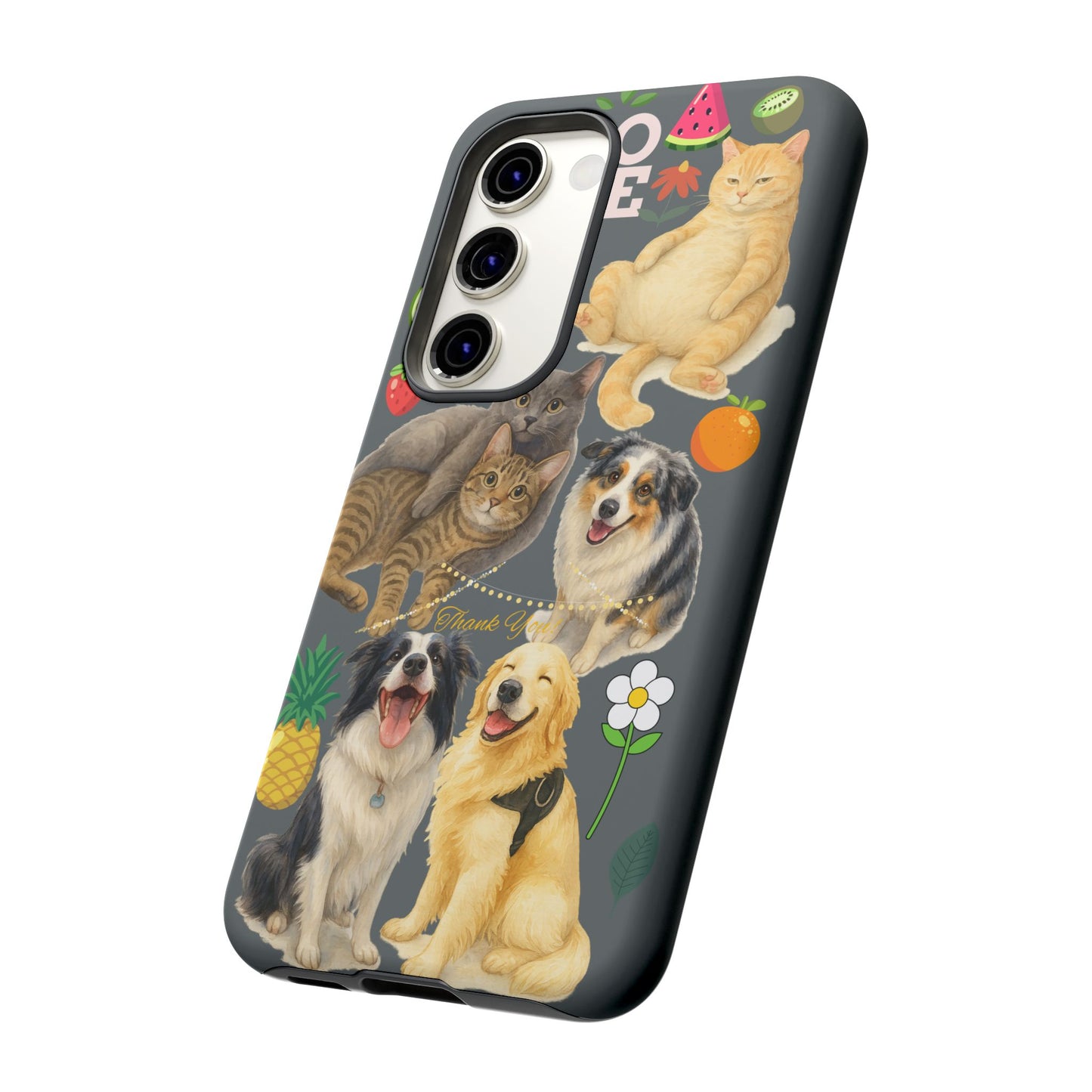 60A-7 Dog and Cat Printed Dual-Layer Phone Case In Dark Grey – Glossy or Matte Finish – iPhone & Android Compatible