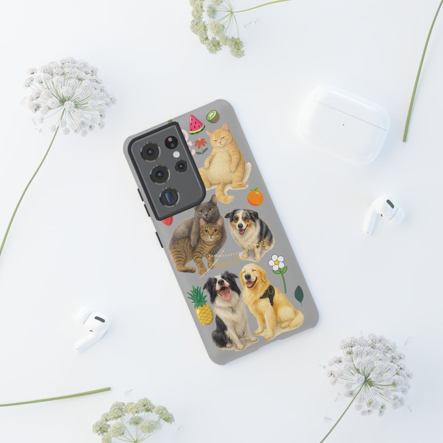60A-6 Dog and Cat Printed Dual-Layer Phone Case In Light Grey – Glossy or Matte Finish – iPhone & Android Compatible