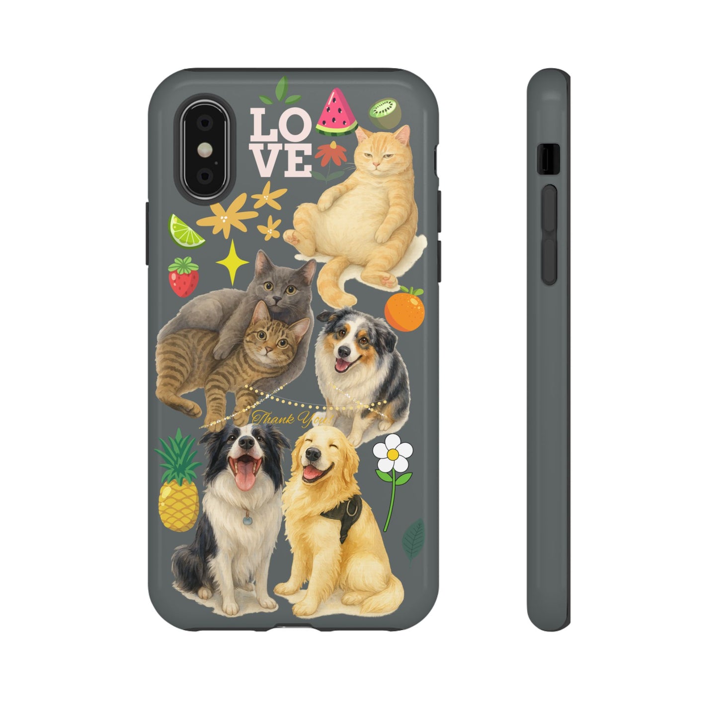 60A-7 Dog and Cat Printed Dual-Layer Phone Case In Dark Grey – Glossy or Matte Finish – iPhone & Android Compatible