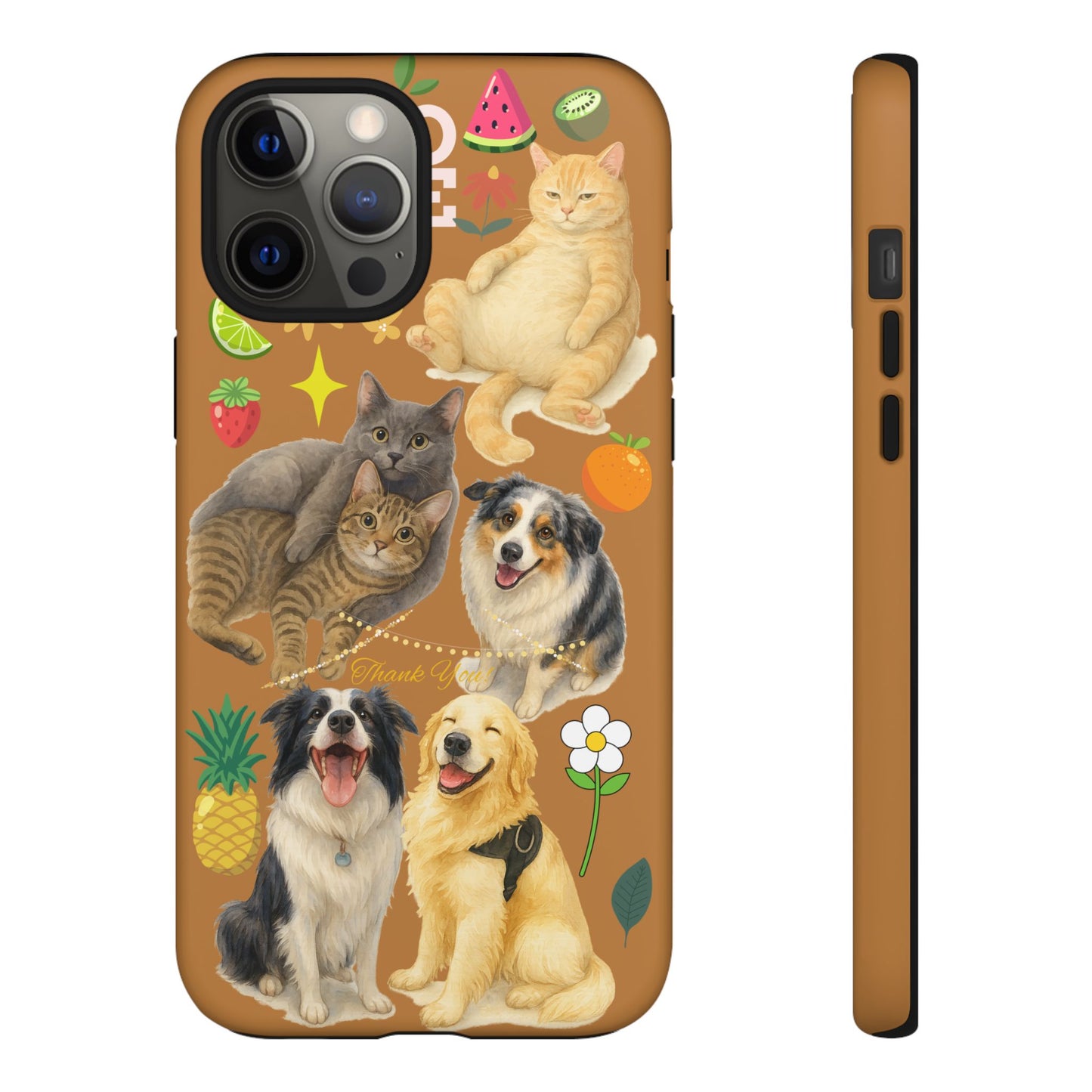 60A-9 Dog and Cat Printed Dual-Layer Phone Case In Light Brown – Glossy or Matte Finish – iPhone & Android Compatible