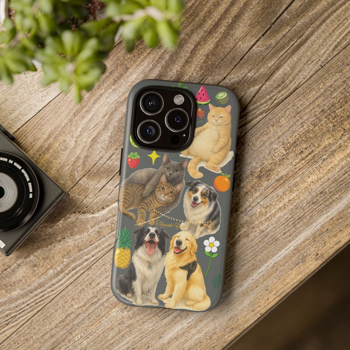 60A-7 Dog and Cat Printed Dual-Layer Phone Case In Dark Grey – Glossy or Matte Finish – iPhone & Android Compatible