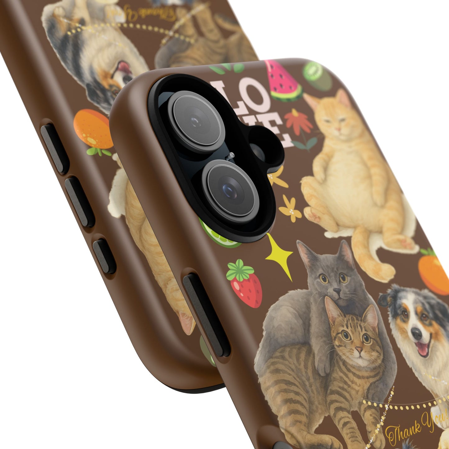 60A-11 Dog and Cat Printed Dual-Layer Phone Case In Dark Brown – Glossy or Matte Finish – iPhone & Android Compatible