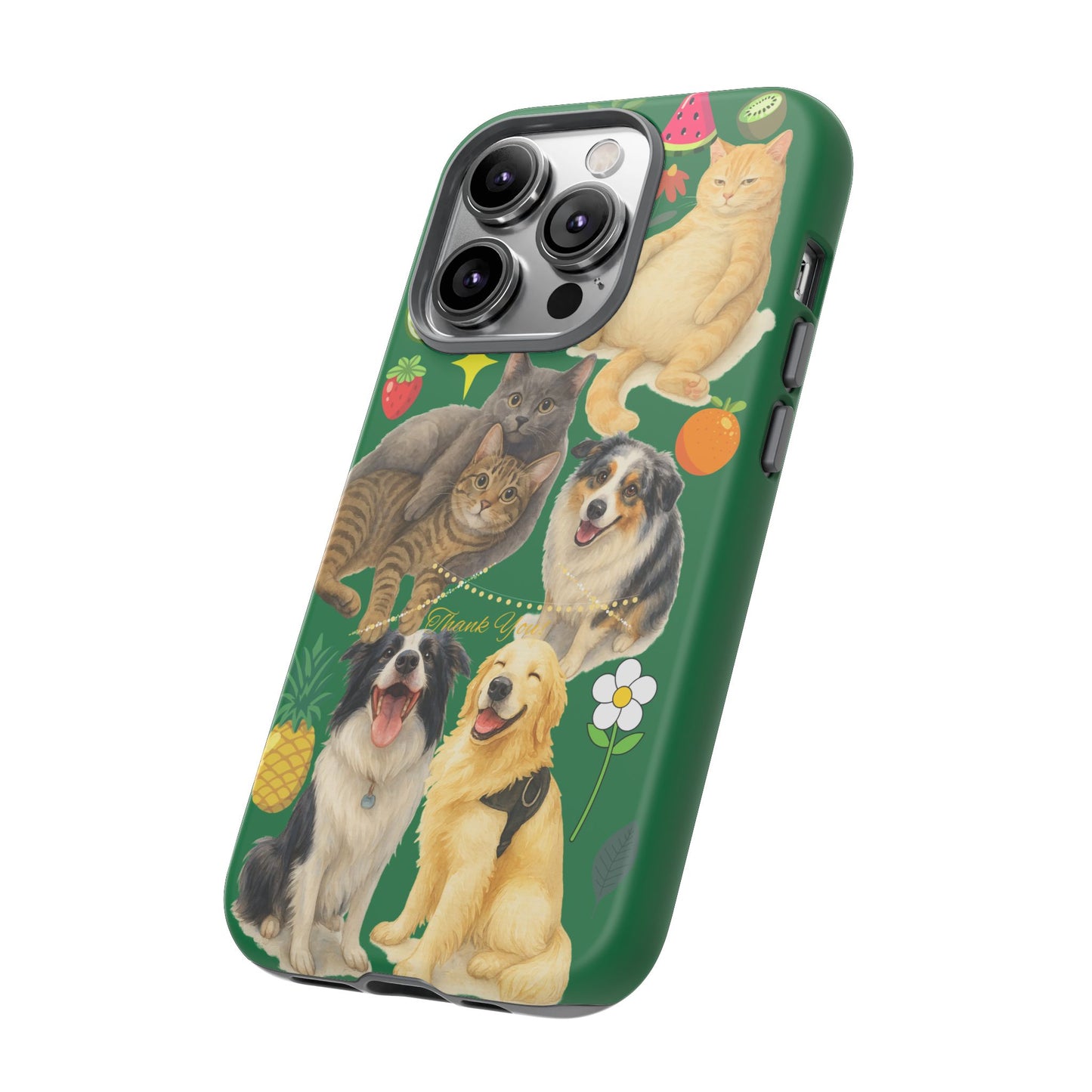 60A-10 Dog and Cat Printed Dual-Layer Phone Case In Dark Green – Glossy or Matte Finish – iPhone & Android Compatible