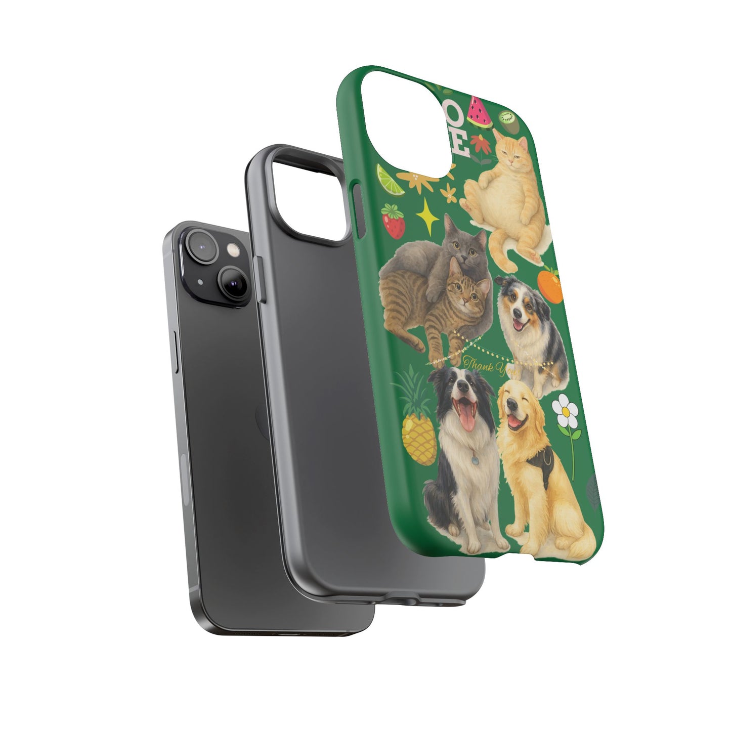 60A-10 Dog and Cat Printed Dual-Layer Phone Case In Dark Green – Glossy or Matte Finish – iPhone & Android Compatible
