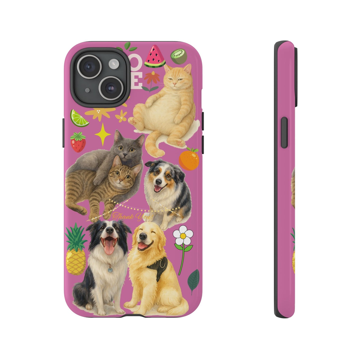 60A-2 Dog and Cat Printed Dual-Layer Phone Case In Pink – Glossy or Matte Finish – iPhone & Android Compatible