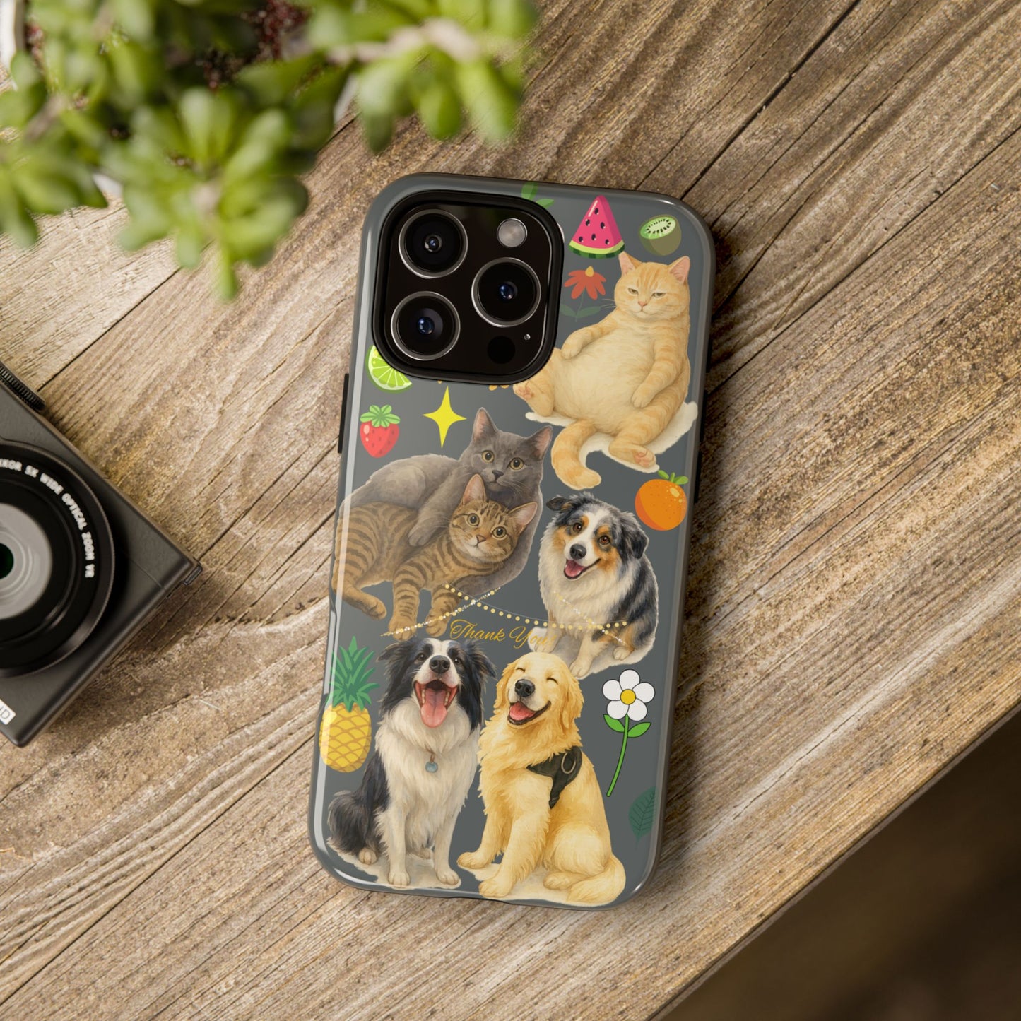 60A-7 Dog and Cat Printed Dual-Layer Phone Case In Dark Grey – Glossy or Matte Finish – iPhone & Android Compatible