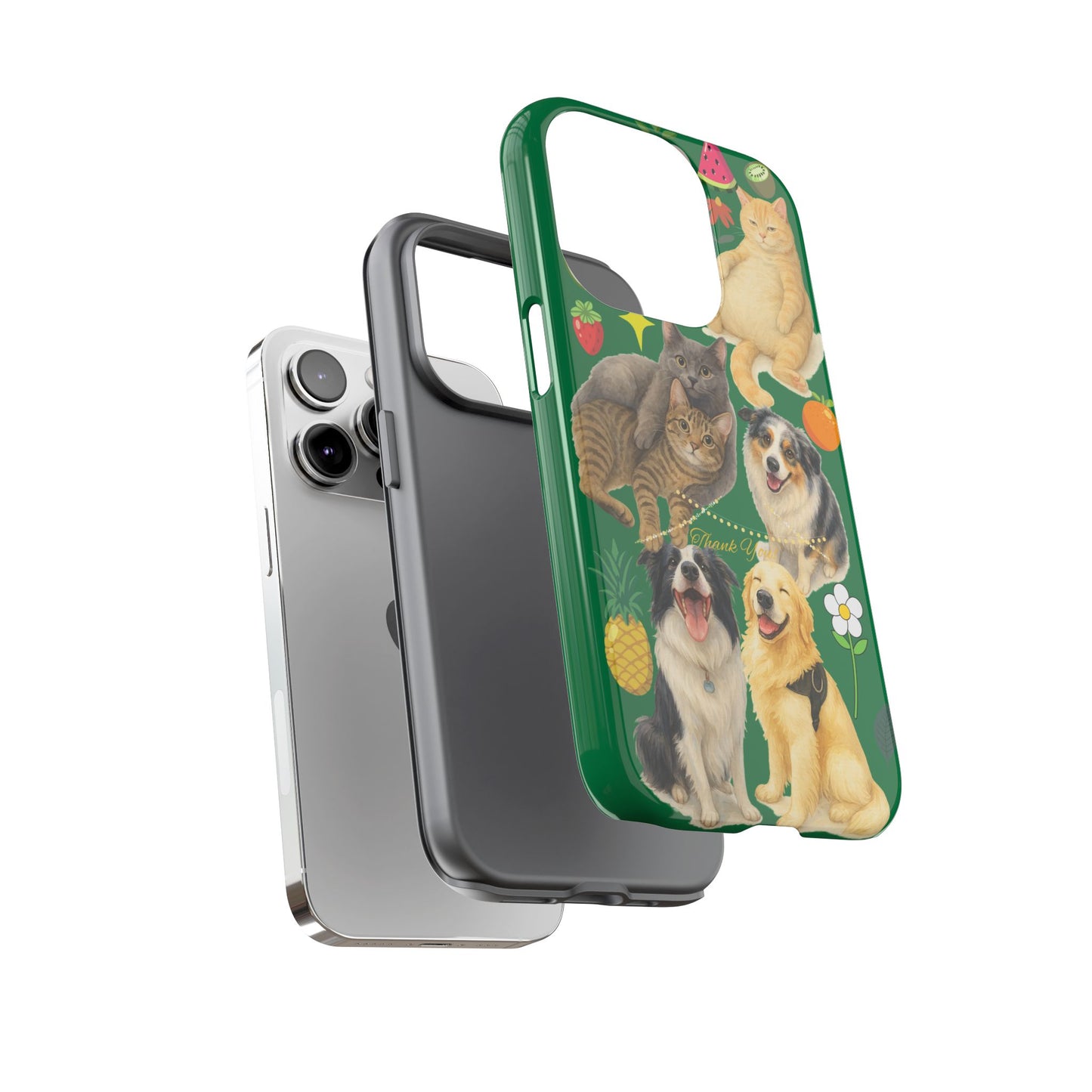60A-10 Dog and Cat Printed Dual-Layer Phone Case In Dark Green – Glossy or Matte Finish – iPhone & Android Compatible