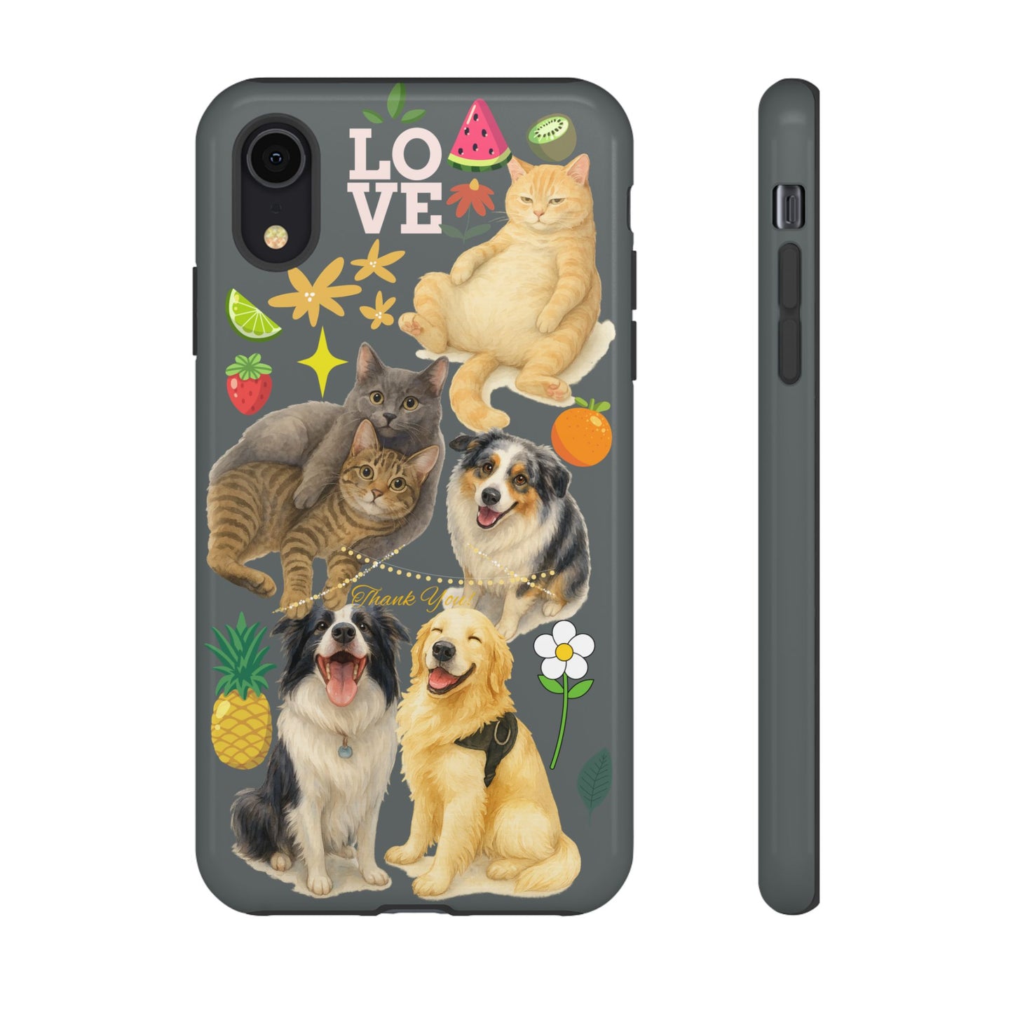 60A-7 Dog and Cat Printed Dual-Layer Phone Case In Dark Grey – Glossy or Matte Finish – iPhone & Android Compatible