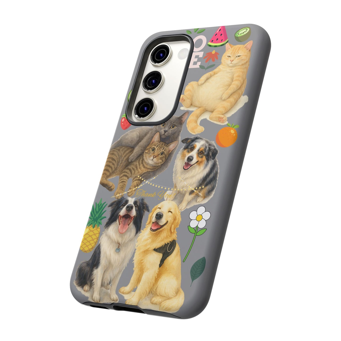60A-3 Dog and Cat Printed Dual-Layer Phone Case In Grey – Glossy or Matte Finish – iPhone & Android Compatible