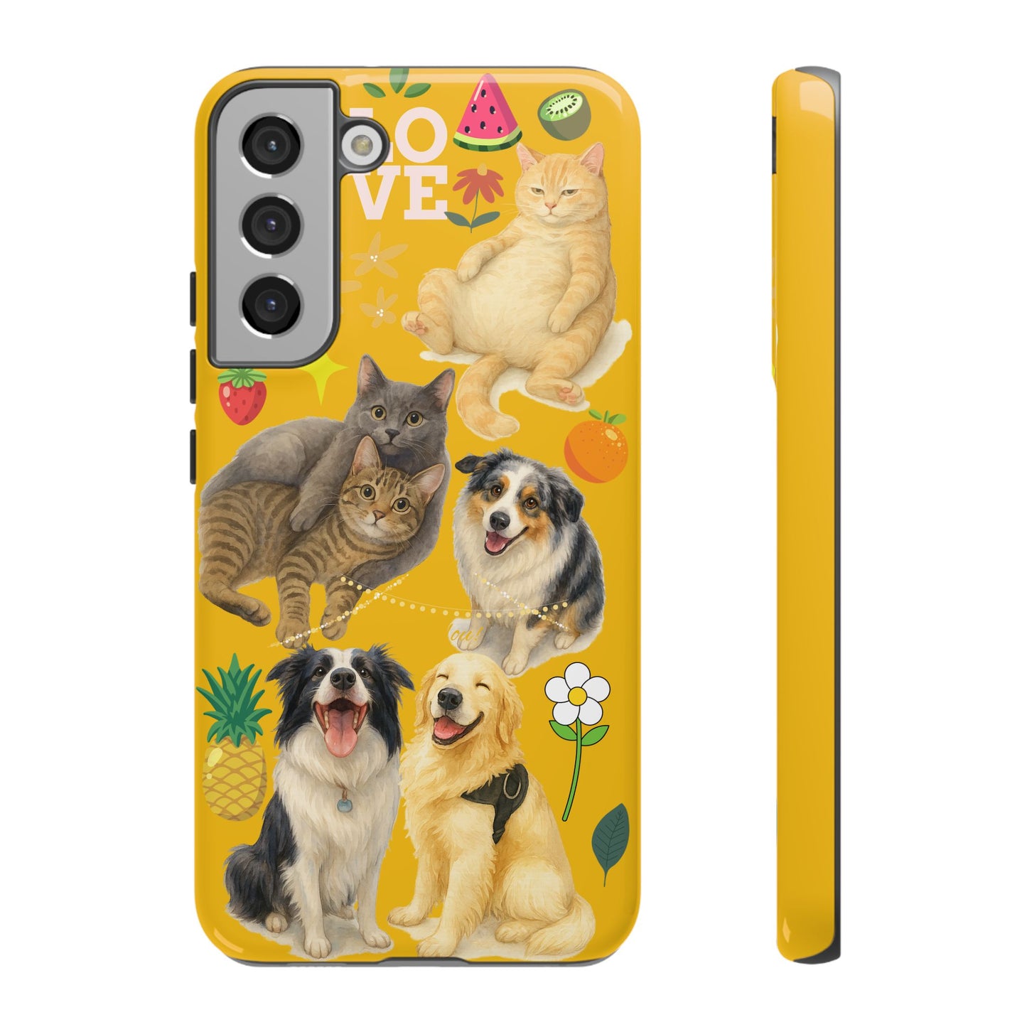 60A-5 Dog and Cat Printed Dual-Layer Phone Case In Yellow – Glossy or Matte Finish – iPhone & Android Compatible